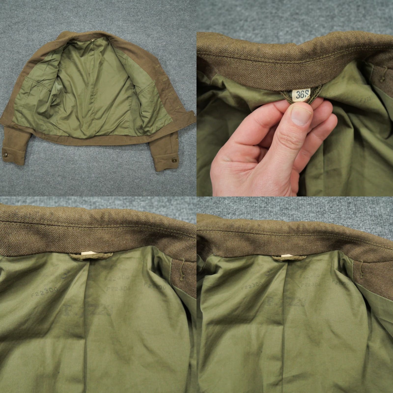Vintage VINTAGE Franklin Clothes Jacket Mens 36 Wool Army Bomber Blue Green Brown 40s - Zip Pockets Collared Solid Army Theme 1940s Mens Jacket Size US XXS / EU 40 - 9 Thumbnail