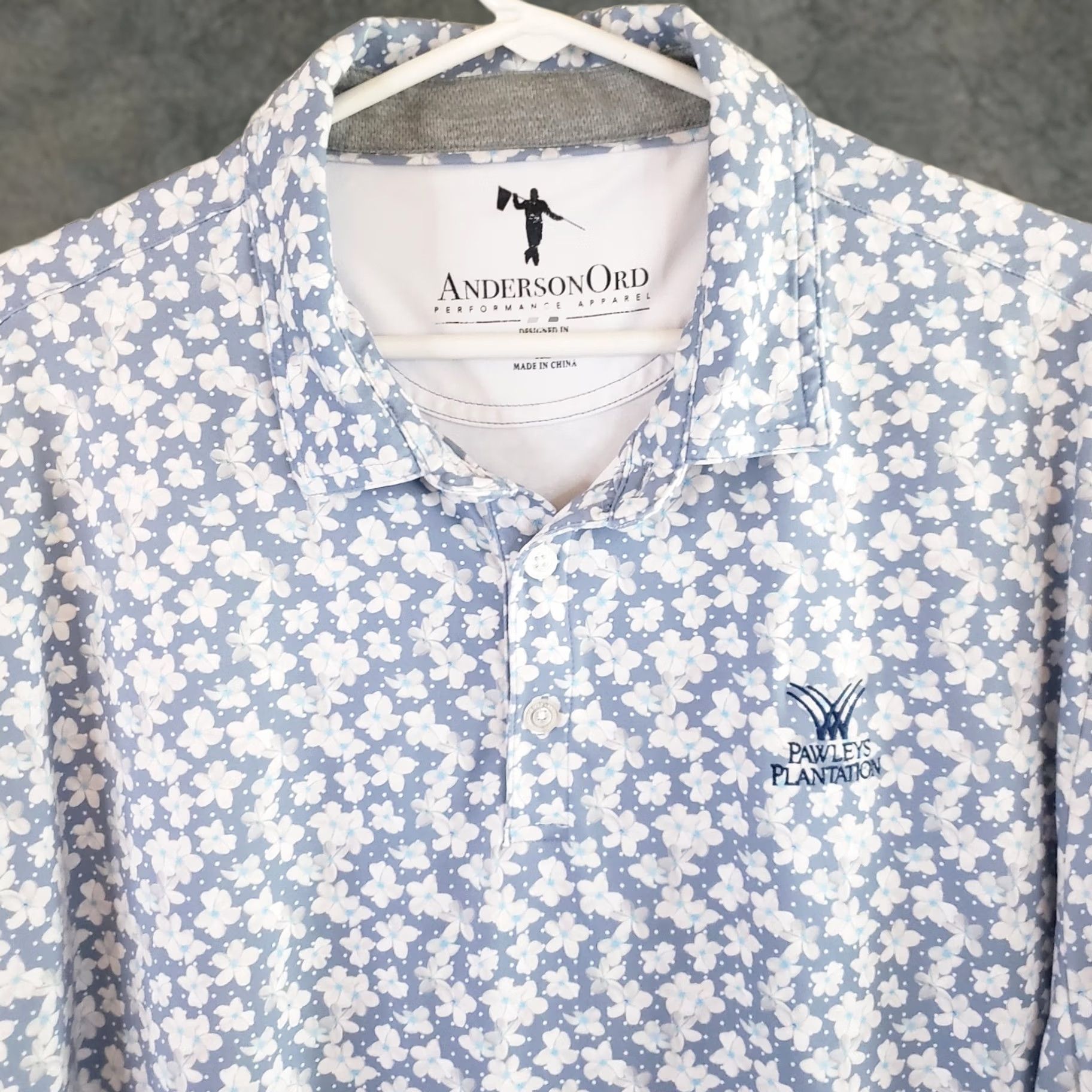 Vintage Anderson Ord Performance Polo Golf Shirt Blue Pink Floral S Sleeve Men’s XL Gray/Blue Pink Floral Embroidered Logo Polo Shirt Men XL Size US XL / EU 56 / 4 - 1 Thumbnail
