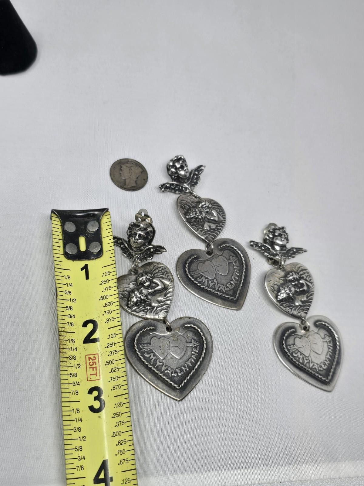 Sterling Silver T Foree Sterling Valentine Cupid Heart Earrings & Pin Set Size ONE SIZE - 4 Thumbnail