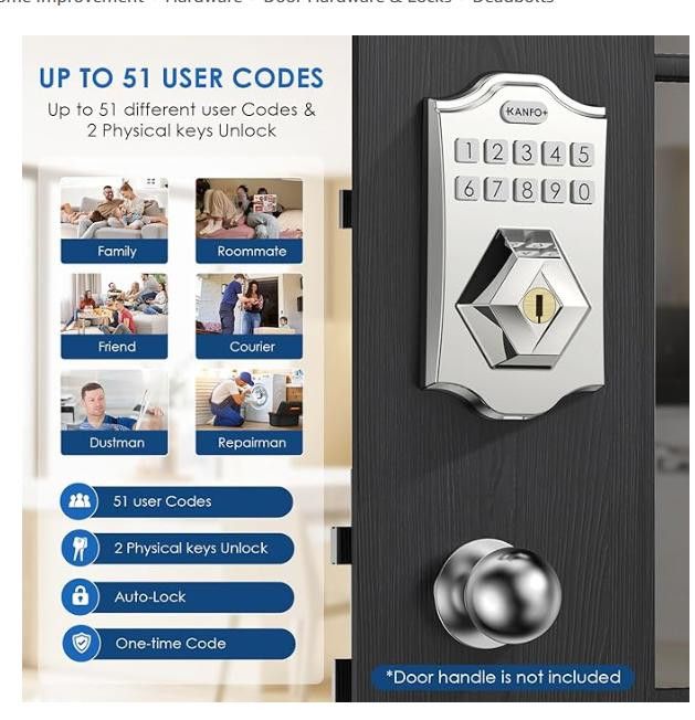 NBDN Nobrandedon Keyless Entry Door Lock Deadbolt Keypad 2 KeysAutoLock Size ONE SIZE - 2 Thumbnail