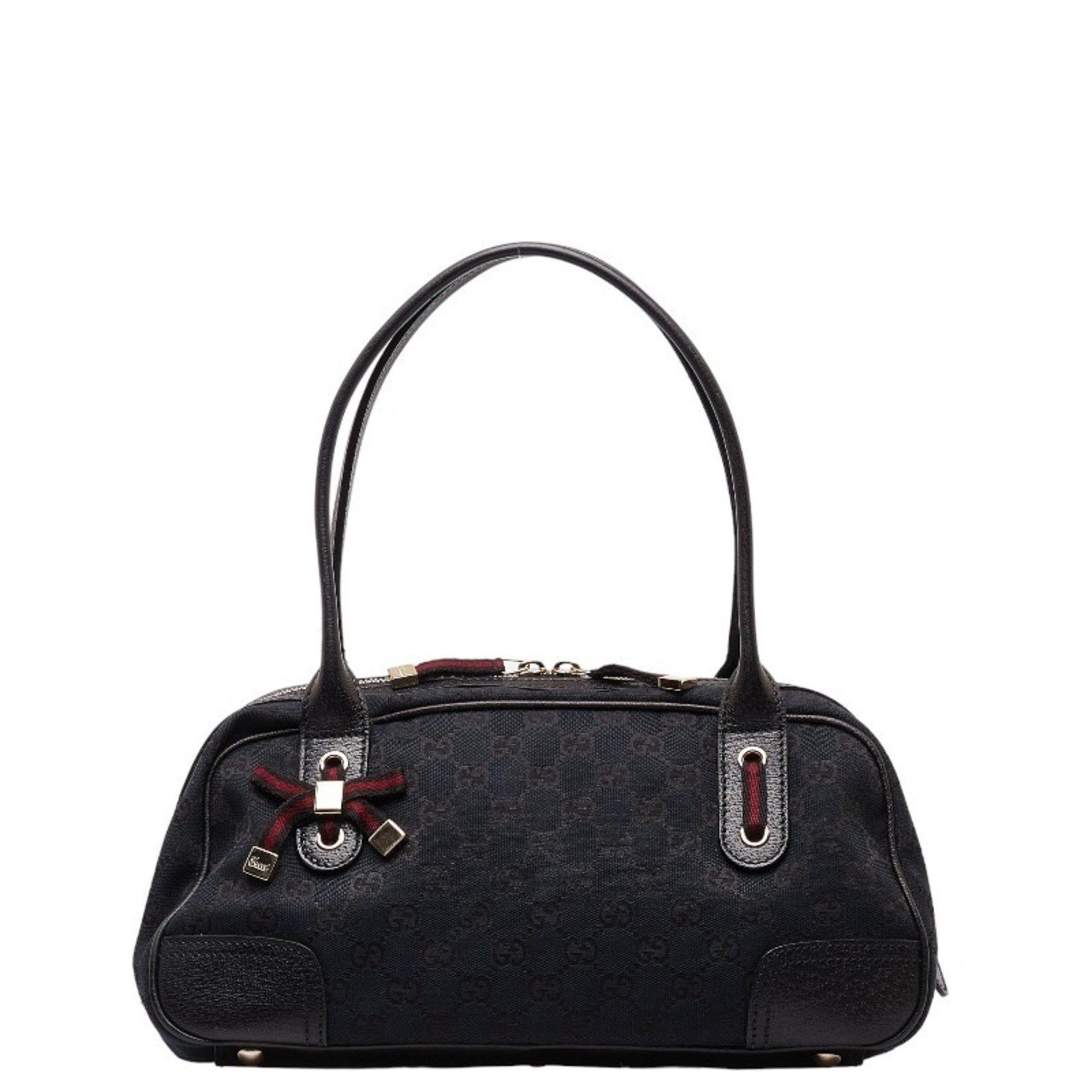 image of Gucci GG Canvas Princess Handbag 161720 Black Leather Women's Gucci