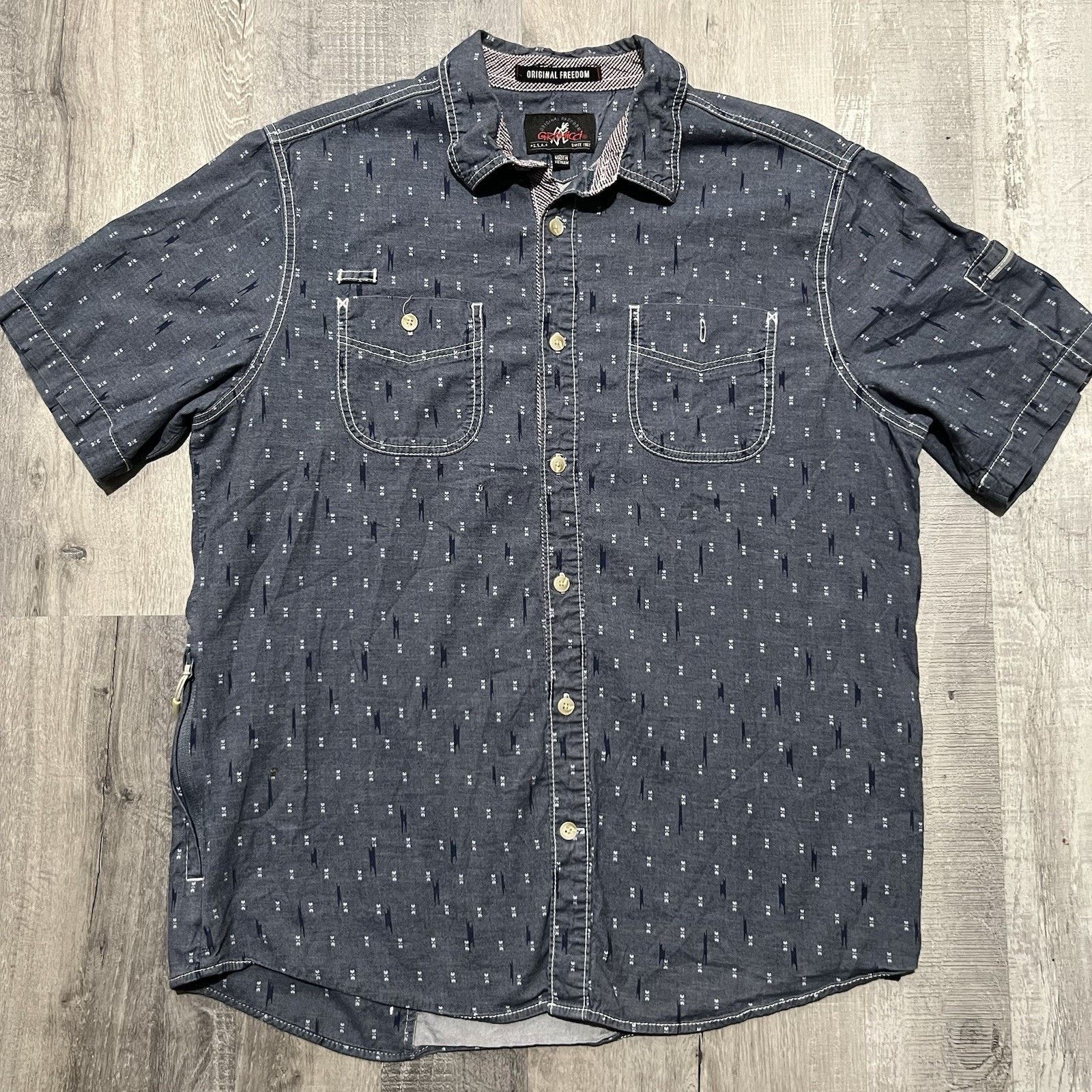 Gramicci Gramicci Shirt Blue Aztec Vented Button Up Y2K Side Pocket L Size US L / EU 52-54 / 3 - 1 Thumbnail