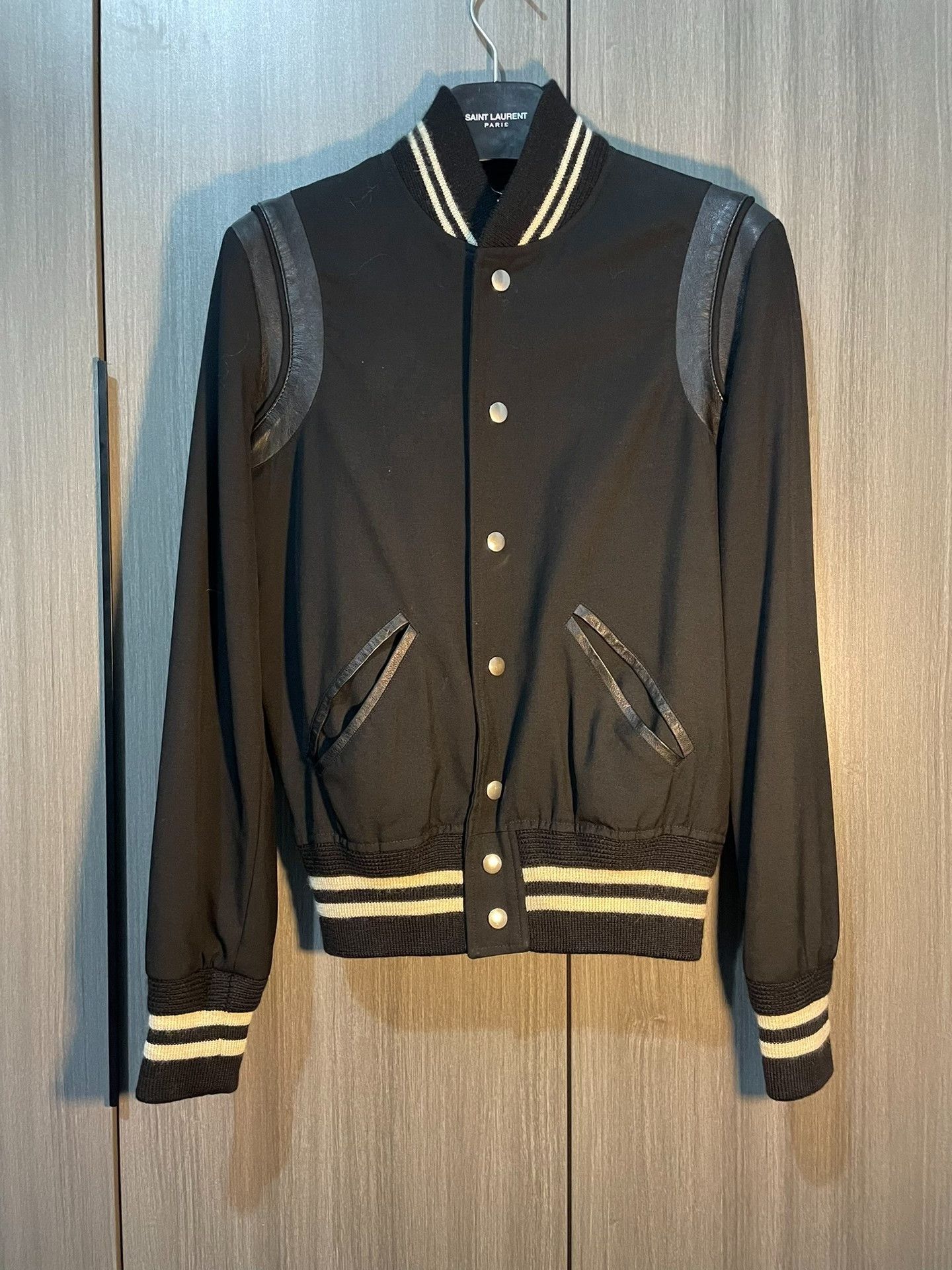 Saint Laurent Paris Saint Laurent Leather Sleeves Varsity Jacket Size US XS / EU 42 / 0 - 1 Thumbnail