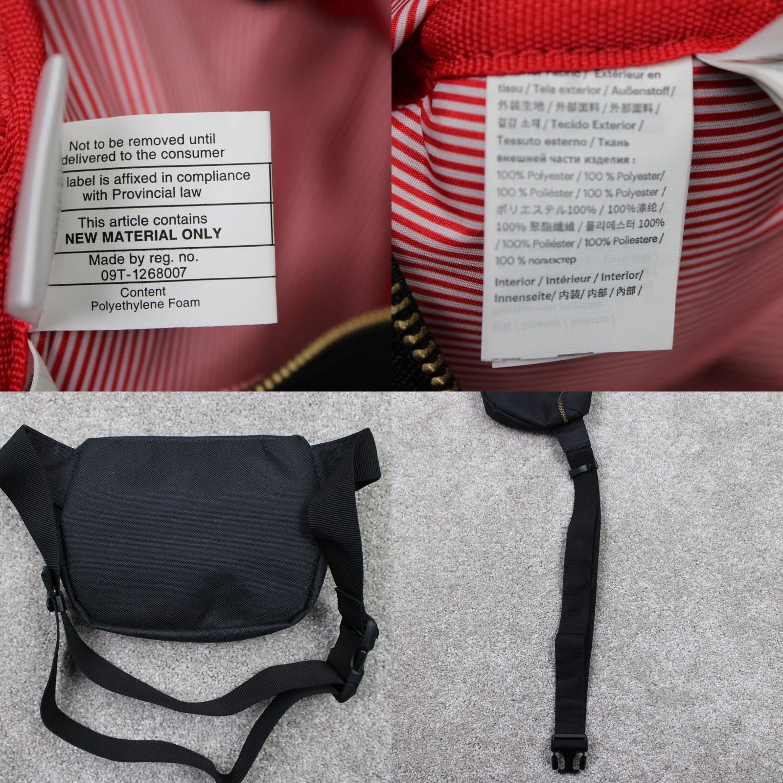 Vintage Herschel Belt Bag & Fanny Pack Black Adjustable Polyester Zip Pocket Unisex Adults One Size 80s 90s Casual Travel Multiple Pockets Size ONE SIZE - 8 Thumbnail