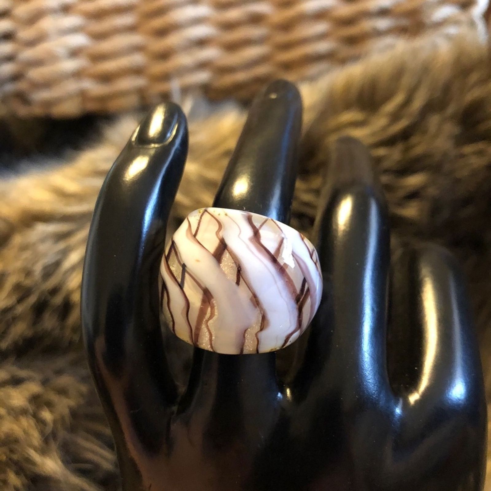 Handmade Handmade brown and white sparkle glass ring Size ONE SIZE - 2 Thumbnail