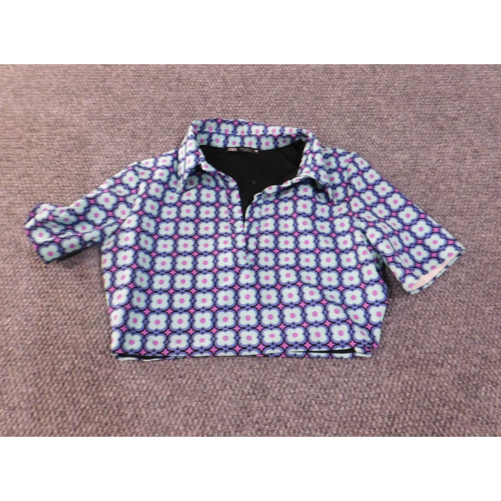 Zara Zara Women Tops M Purple Geometric Collar Polyester Pullover Short Sleeve Blouse Modern Casual Adult Womens Regular Machine Washable Size M / US 6-8 / IT 42-44 - 2 Thumbnail