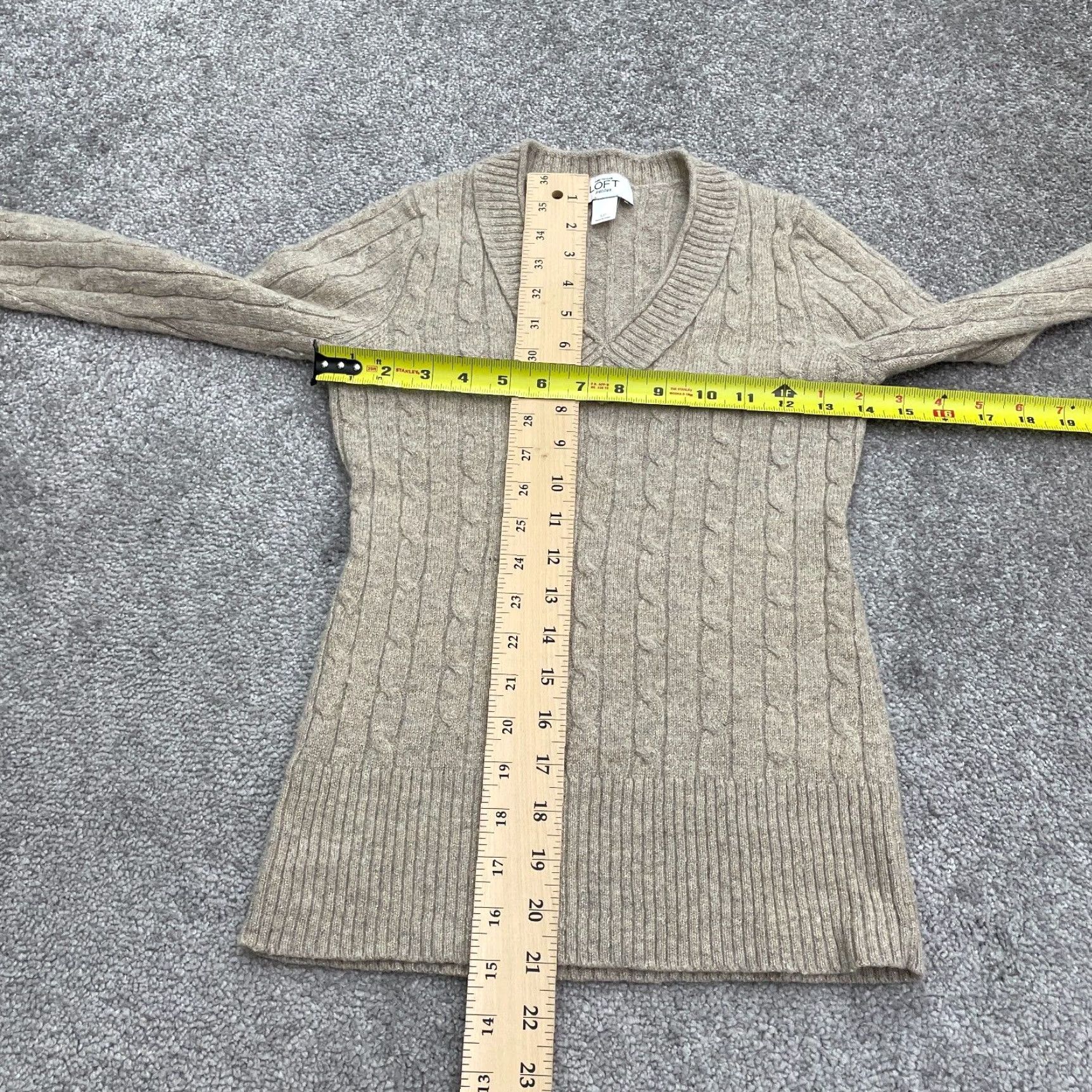Loft LOFT Sweater Womens Petites PS Brown Pullover Cable-Knit V-Neck Knit Cotton Blend Long Sleeve Solid Womens Size S / US 4 / IT 40 - 7 Thumbnail