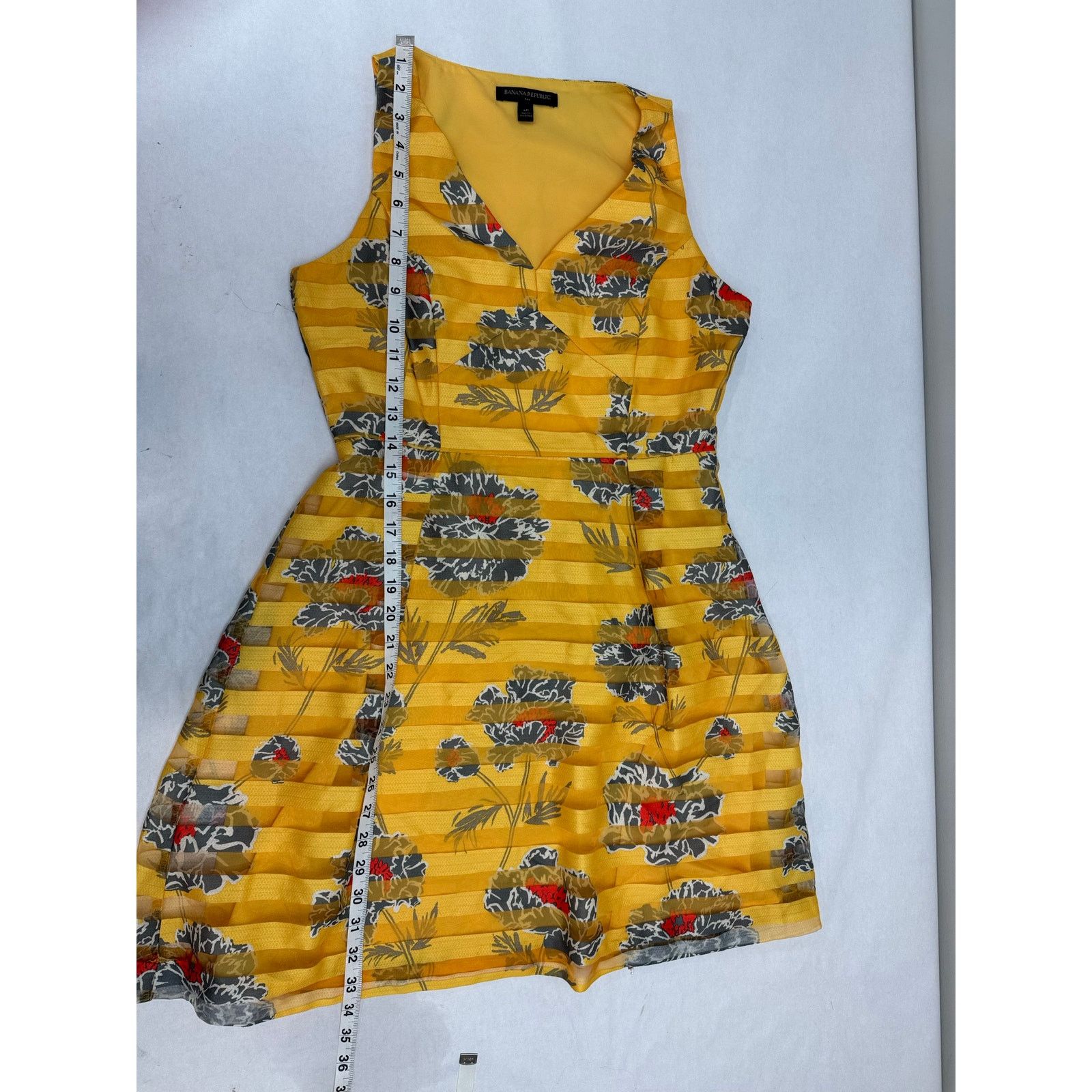 Banana Republic Floral Print Banana Republic Dress Spring Yellow Sheer 6P Size M / US 6-8 / IT 42-44 - 7 Thumbnail