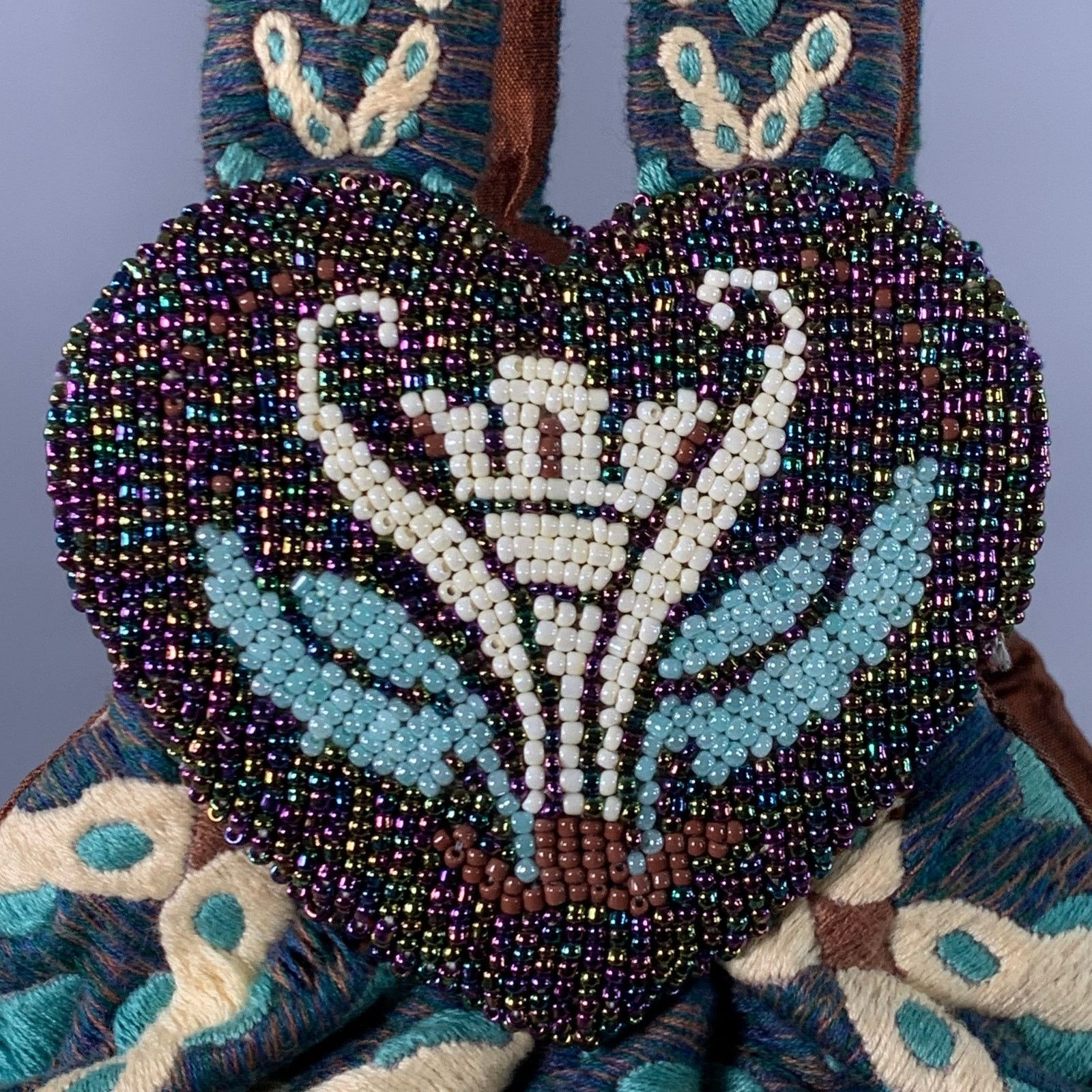 Other Blue Brown White Beaded Hand Embroidered Cotton Handbag Size ONE SIZE - 2 Thumbnail