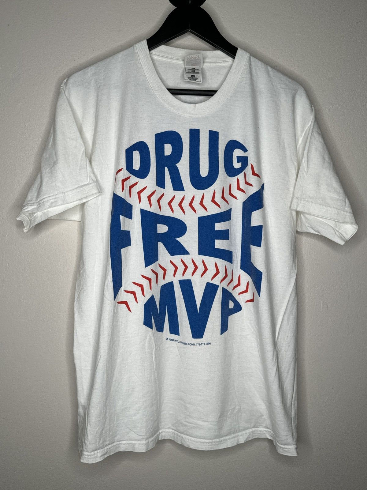 image of Mlb x Vintage Drug Free Mvp Sammy Sosa T Shirt Size XL 1998 in White, Men's