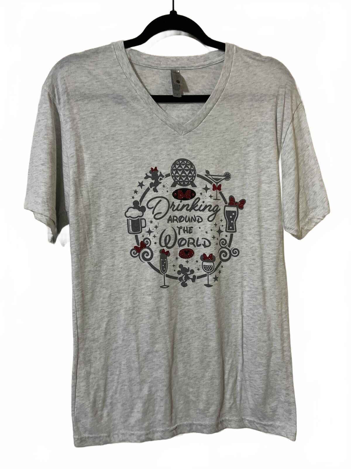 Next Level Apparel Gray V-Neck T-Shirt with Drinking Around the World Graphic M Size M / US 6-8 / IT 42-44 - 2 Thumbnail