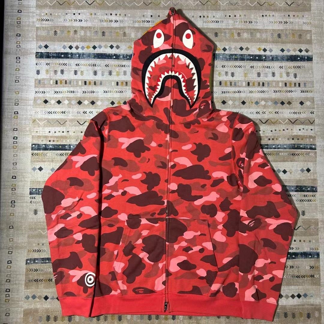 image of Bape Camo Shark Full Zip Hoodie in Red, Men's (Size Medium)