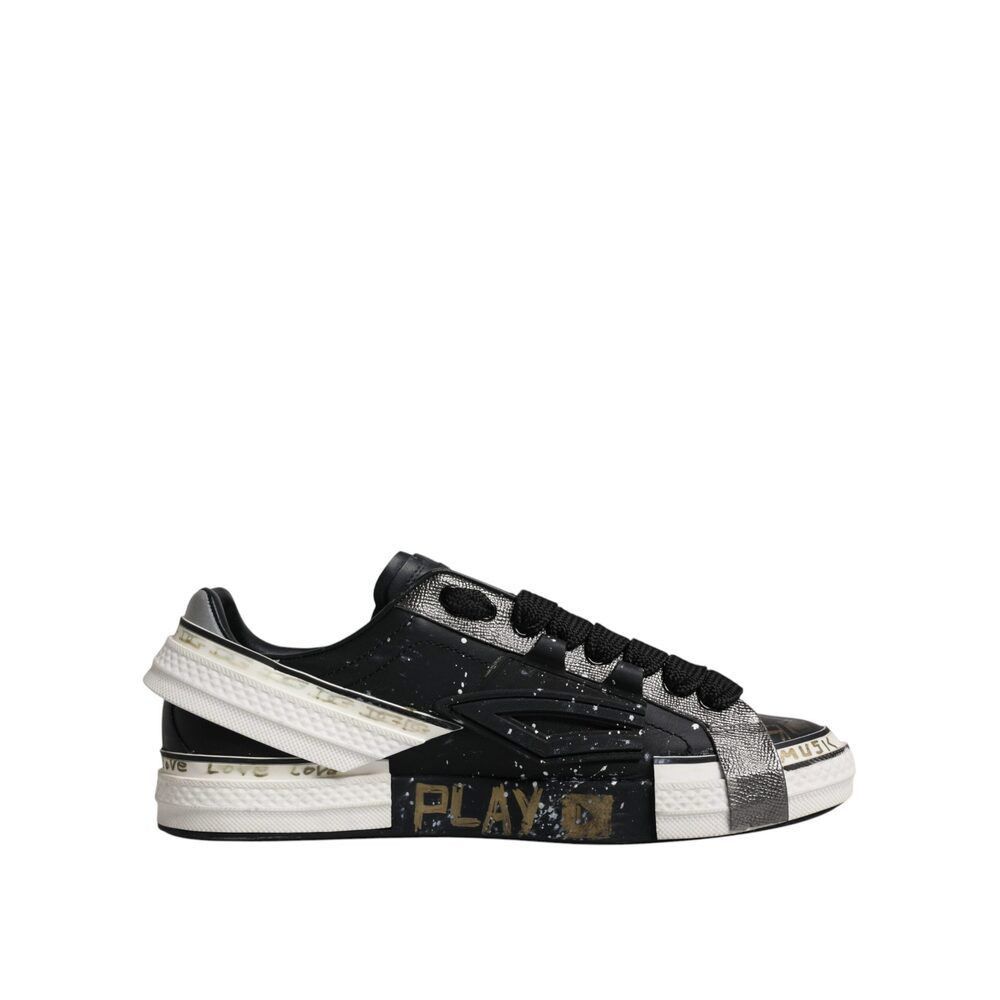 Dolce & Gabbana Dolce & Gabbana Black White Portofino Low Top Sneakers Shoes Size US 11 / EU 44 - 1 Thumbnail