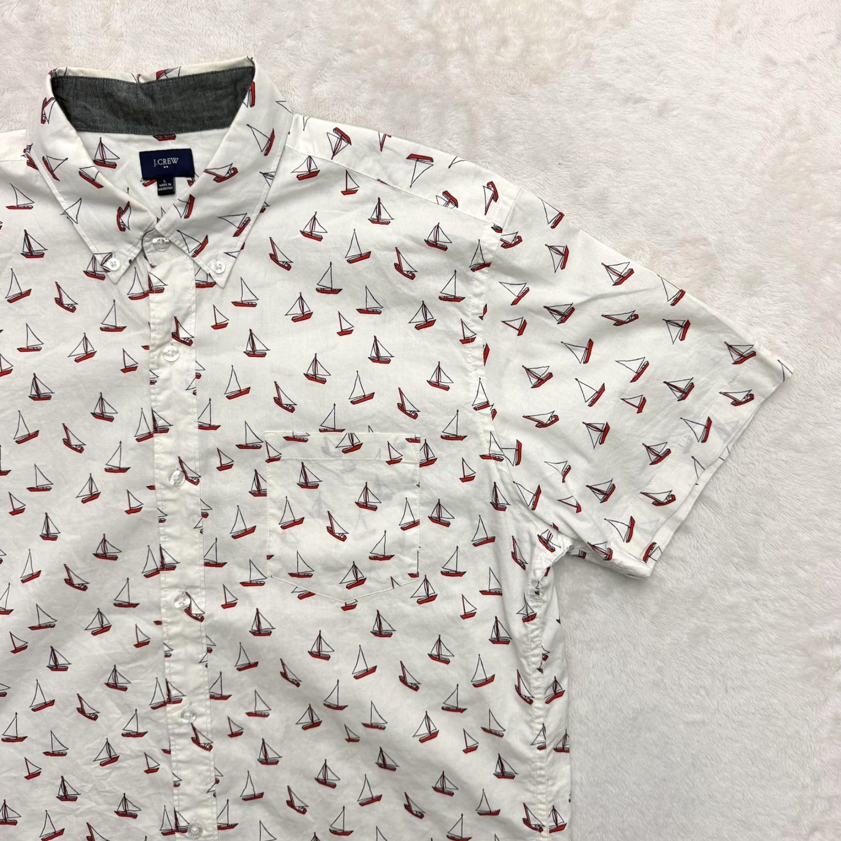 J.Crew J.Crew Shirt Mens Large White Sailboat Print Button Down Beach Nautical AOP Size US L / EU 52-54 / 3 - 3 Thumbnail