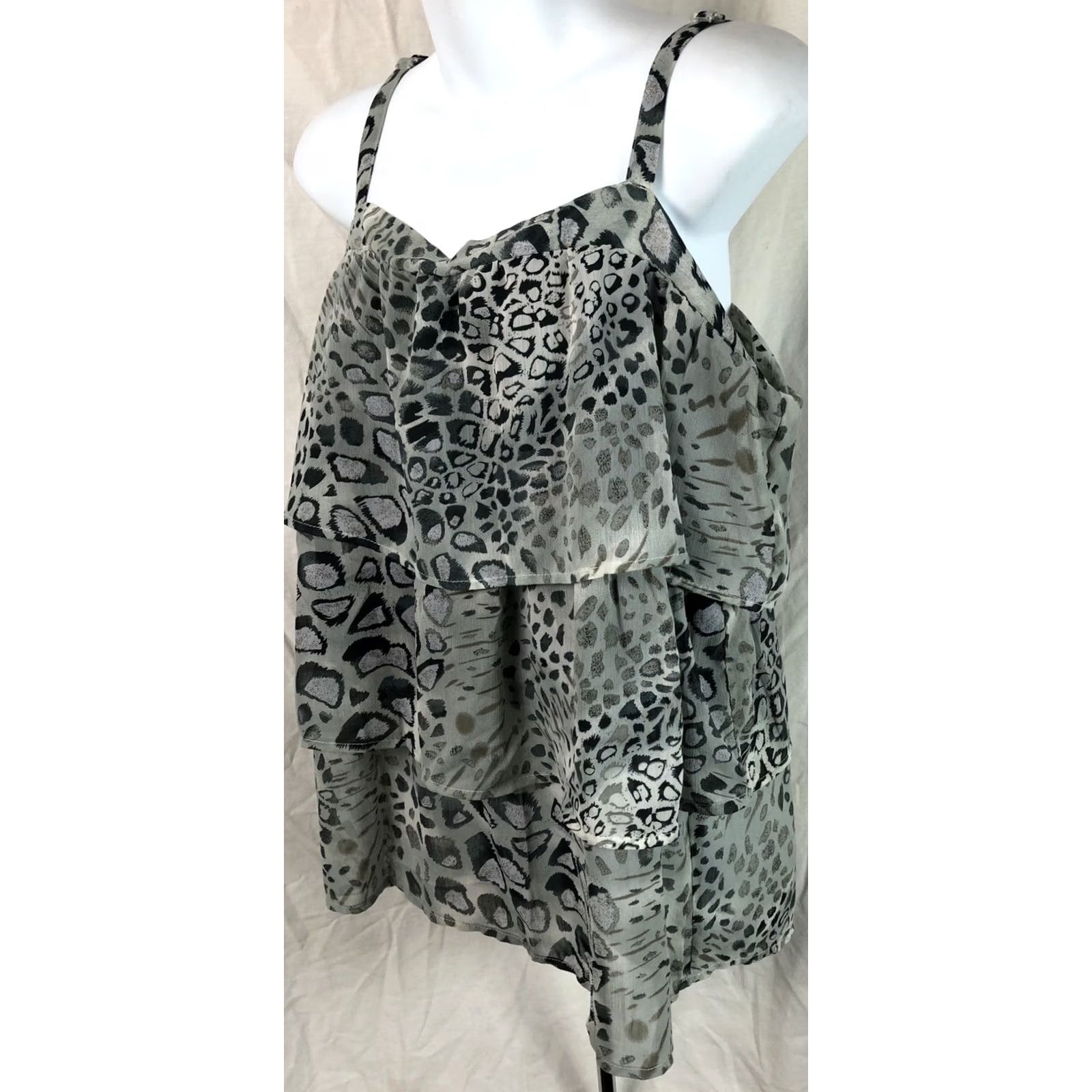 Vintage Vintage Sleeveless Chiffon Cami Tank Top M Gray Leopard Layered Tiered Y2K 90s Size M / US 6-8 / IT 42-44 - 2 Thumbnail