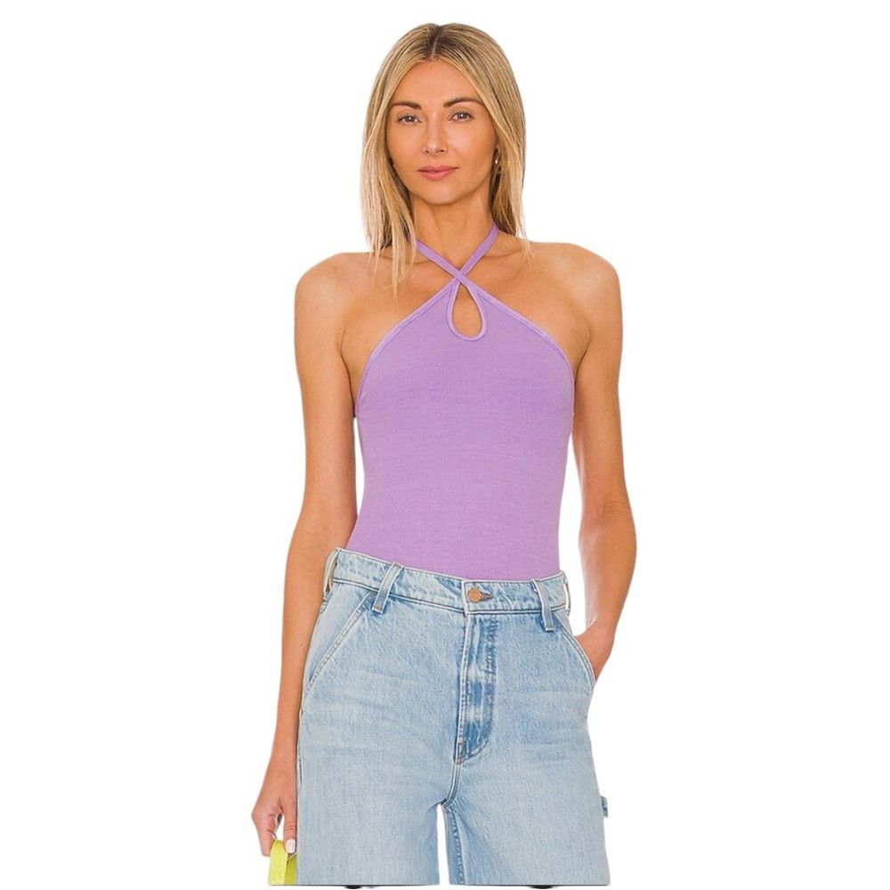 Enza Costa ENZA COSTA KEYHOLE HALTER BODYSUIT IN DARK LAVENDER Size L / US 10 / IT 46 - 1 Thumbnail