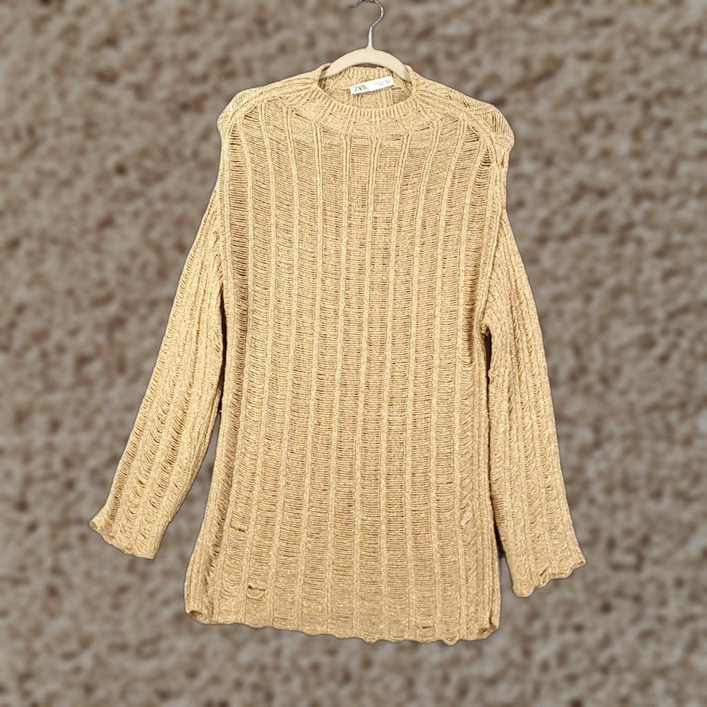 Zara Zara Sweater Womens Small Gold Shimmer Sparkle Knit Sheer Lightweight NWT Size S / US 4 / IT 40 - 1 Thumbnail