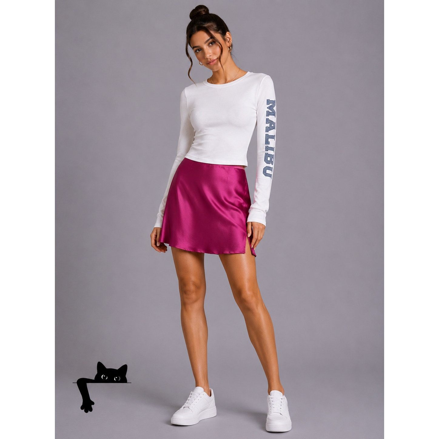 Other Magenta Satin Side-Zip Flowy Mini Skirt with Side Slit S Size 26" / US 2 / IT 38 - 2 Thumbnail