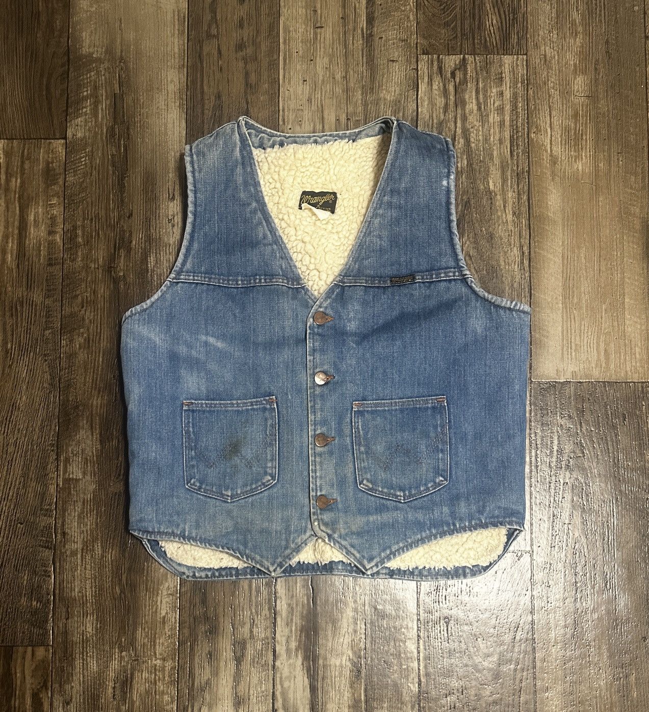 Vintage × Wrangler Vintage 70s Wrangler Sherpa Lined Denim Vest Size US L / EU 52-54 / 3 - 1 Thumbnail