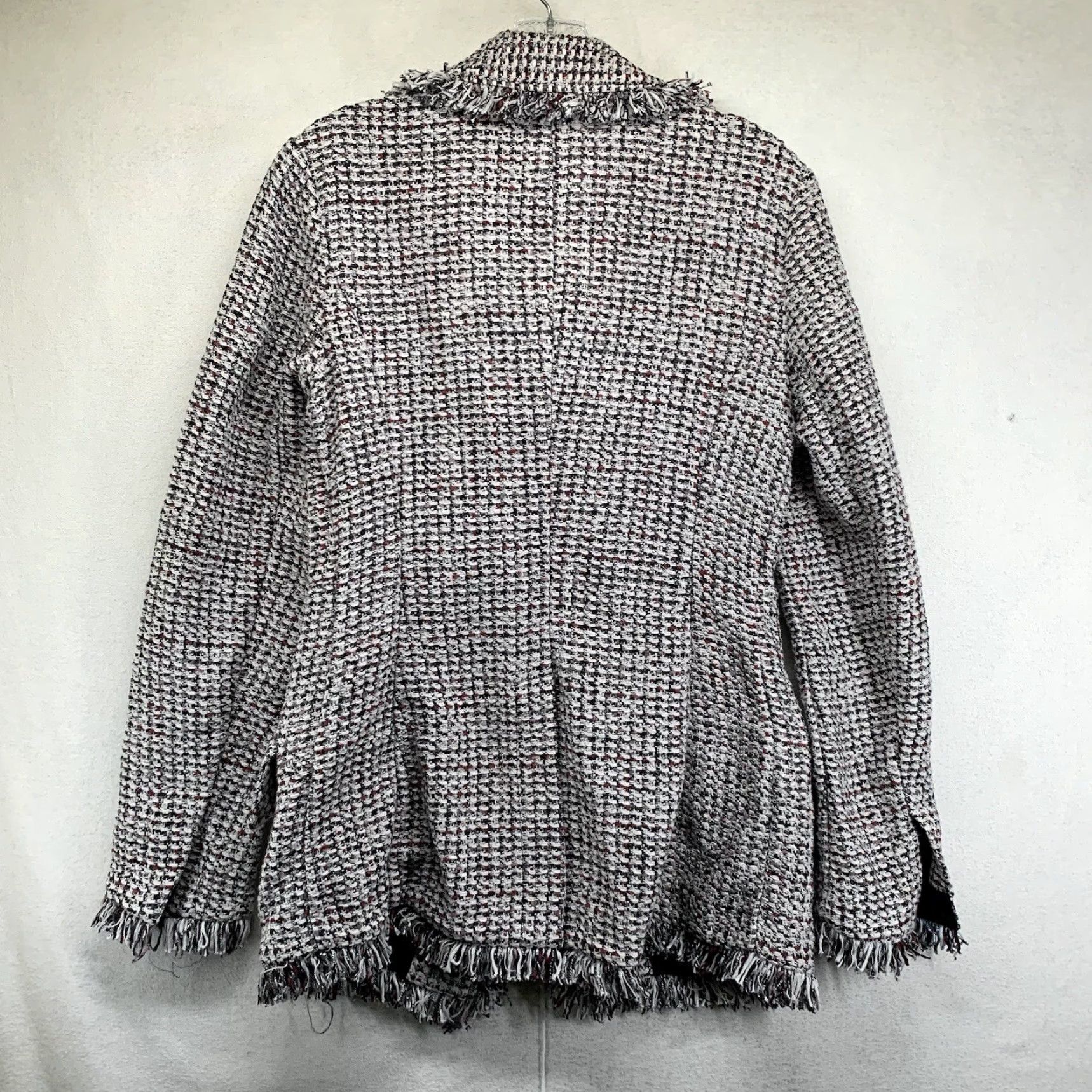 NIC+ZOE NIC+ZOE Women's Tweed Jacket Short Sleeve Fringe Button Fall Winter Casual Business Women's Small Black Grey White Size S / US 4 / IT 40 - 3 Thumbnail