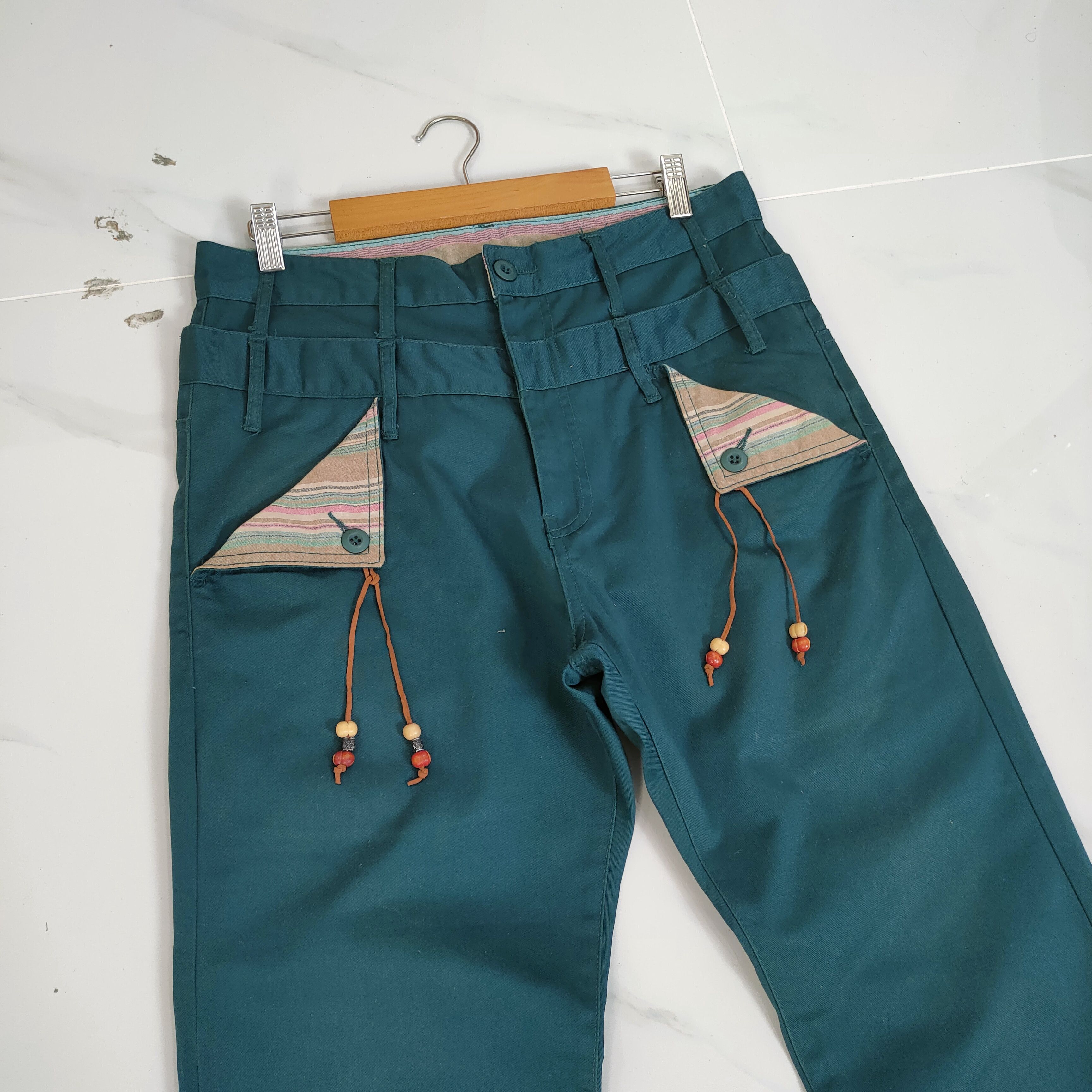 Japanese Brand DOUBLE WAIST GREEN TURQUOISE TROUSERS PANTS Size US 32 / EU 48 - 3 Thumbnail