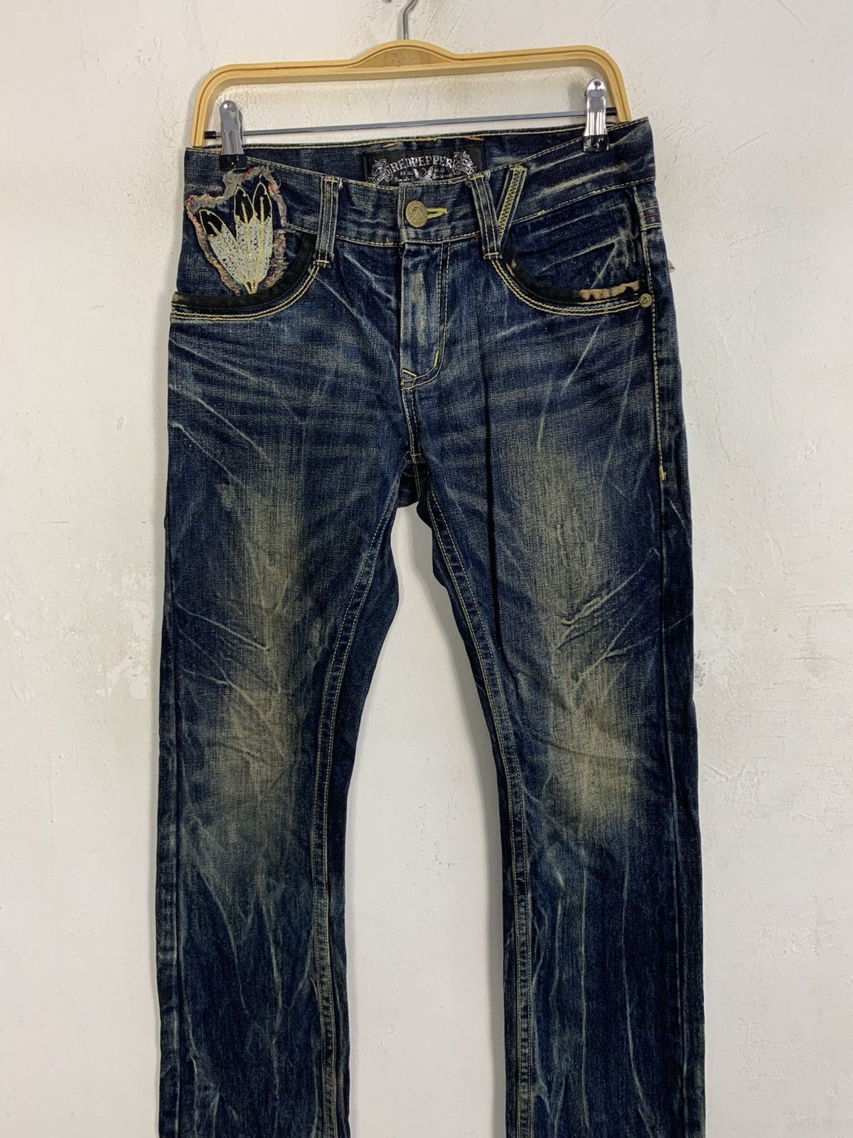 Japanese Brand Red Pepper Gold Label Embroidery Logo Indigo Denim Jeans Size US 30 / EU 46 - 3 Thumbnail
