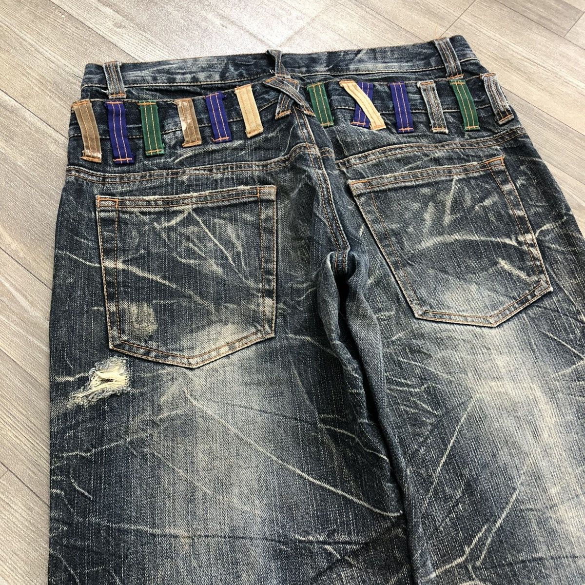 Japanese Brand 2000s Nylaus Double Waist Distressed Faded Baggy Jeans Size US 32 / EU 48 - 14 Thumbnail