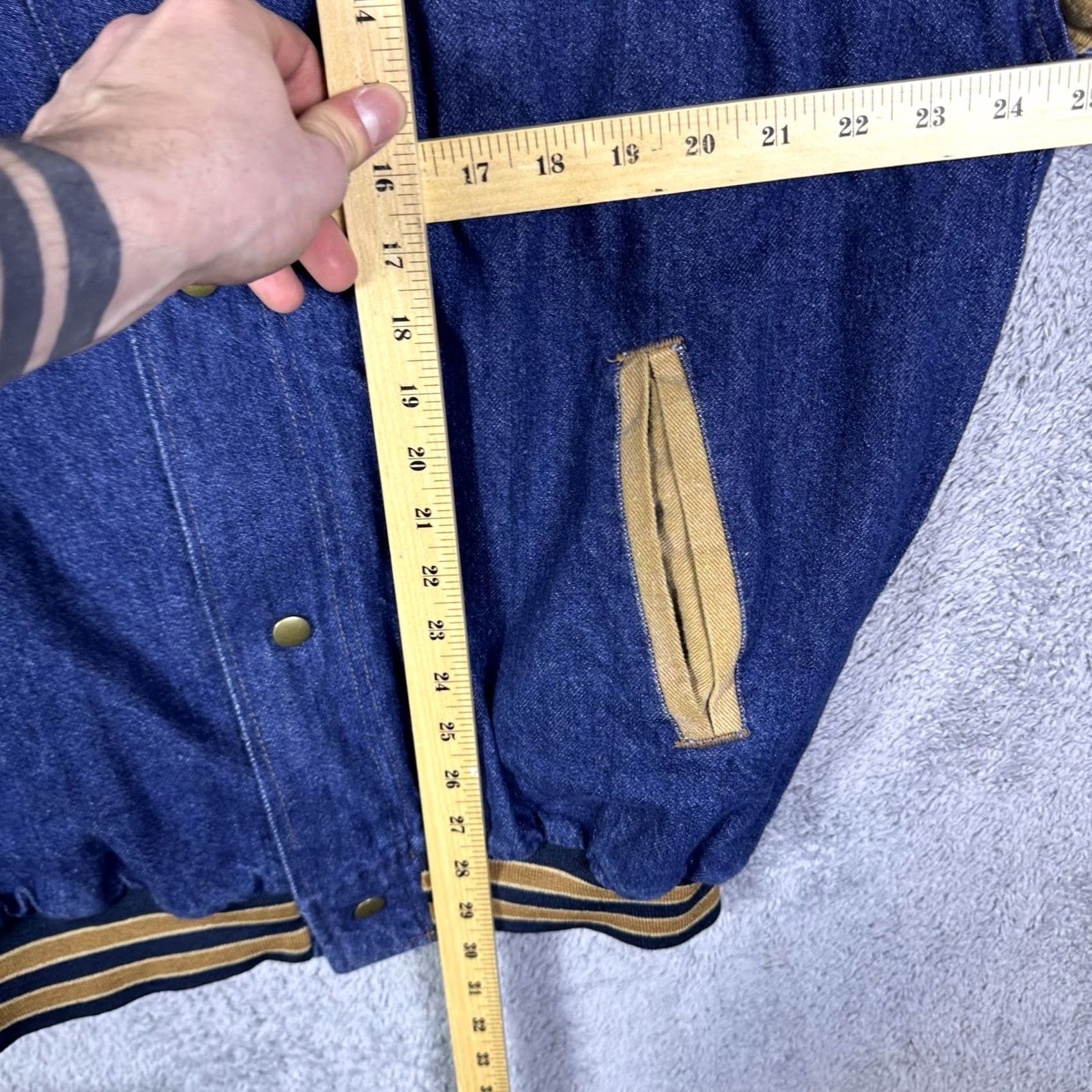 Holloway VINTAGE Holloway Varsity Jacket Mens XL Denim Bomber Canvas Sleeves USA Made 90s Blue Geometric Chest 50in Shoes? Size US XL / EU 56 / 4 - 7 Thumbnail