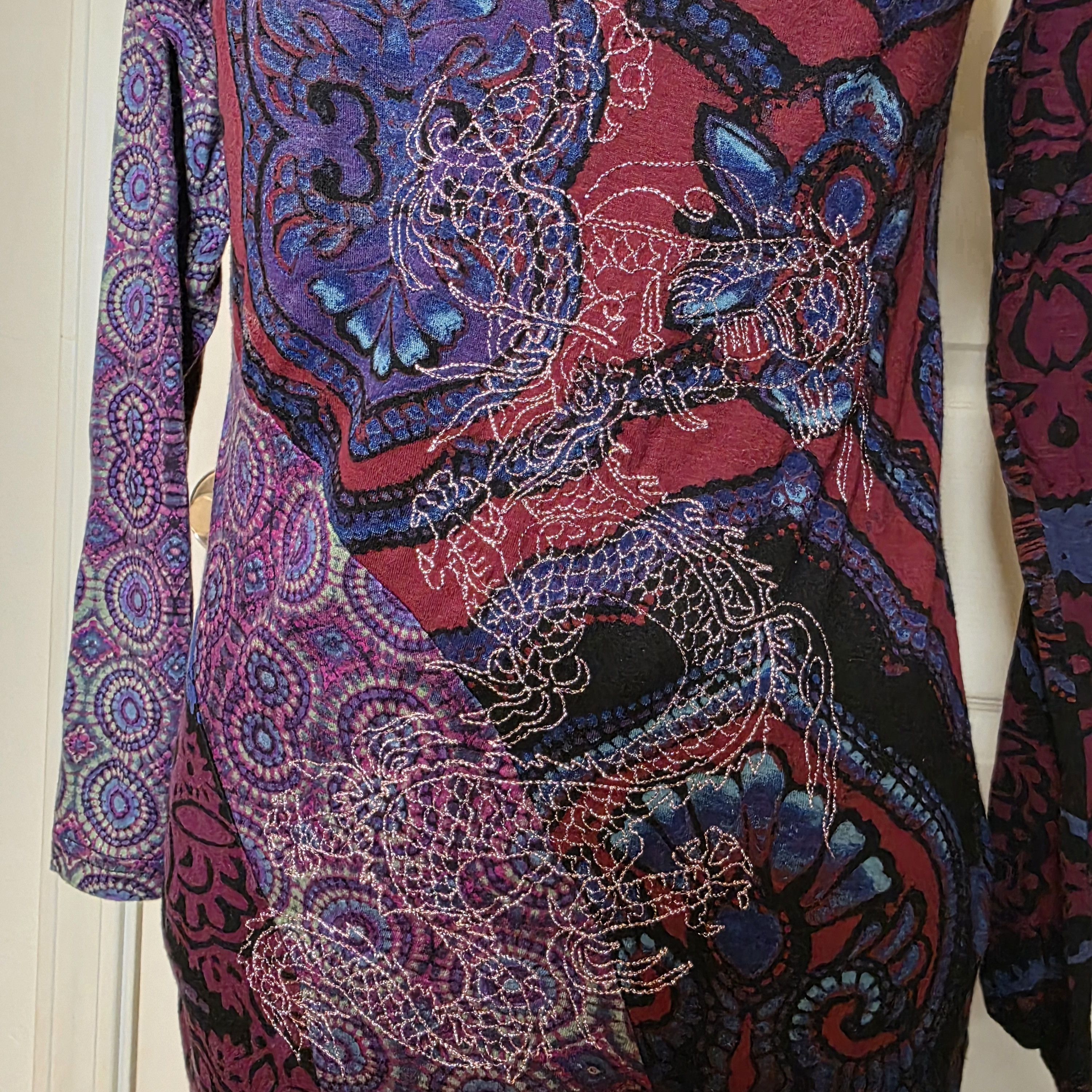 Desigual Desigual Multicolor Embroidered Dragon Long Sleeve Top Size L / US 10 / IT 46 - 3 Thumbnail