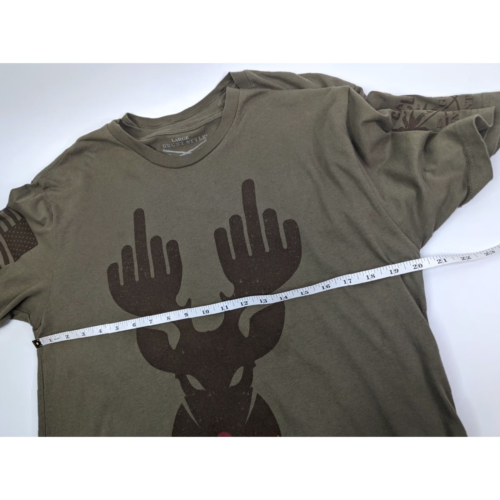 Vintage Grunt Style GS Club T Shirt Large Green Reindeer Middle Finger Graphic Flag Men Size US L / EU 52-54 / 3 - 5 Thumbnail