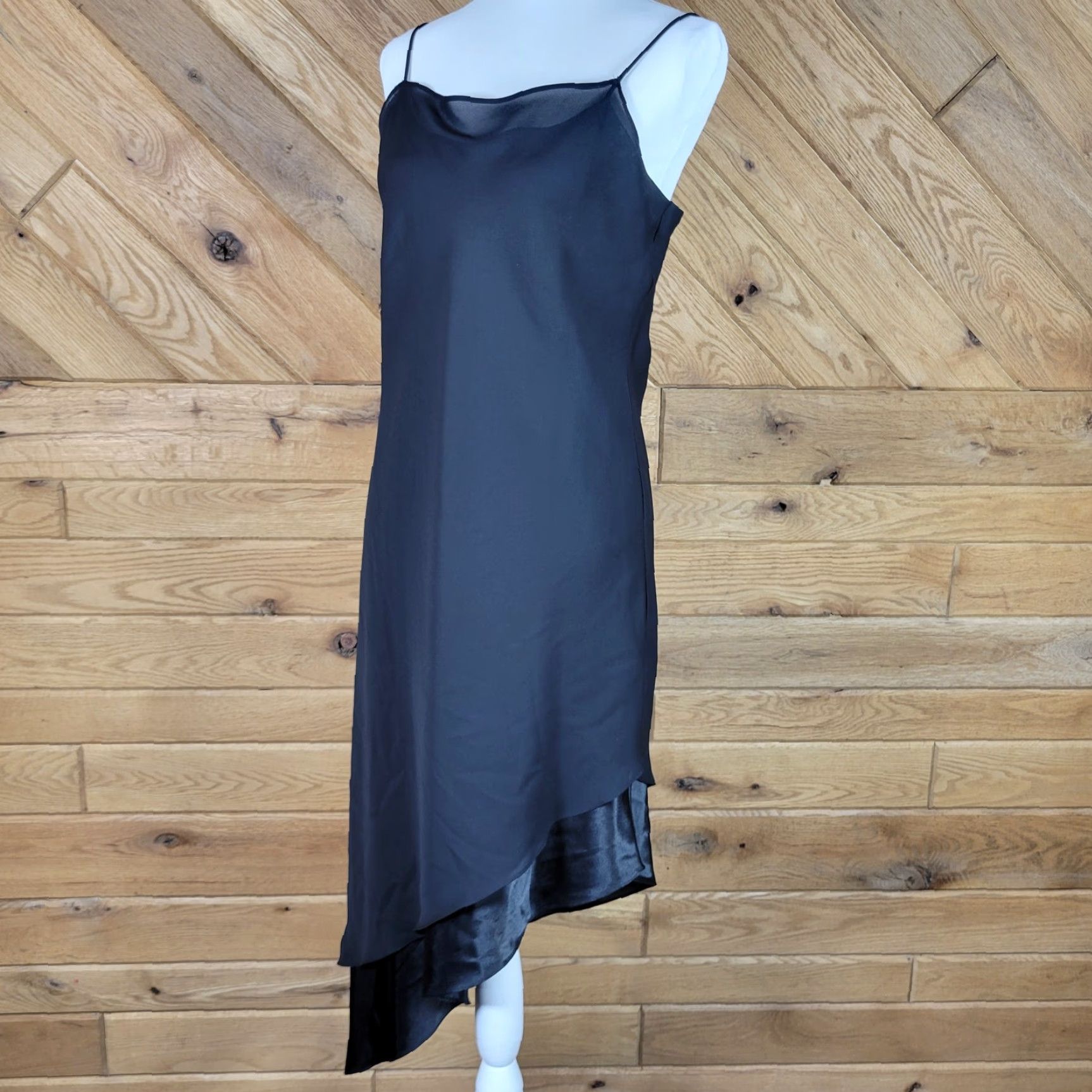 Vintage Positive Attitude Dress Hi-Low Satin Asymmetric Sleeveless Square Neck Polyester Black Petite 10 Party/Cocktail Women's Size L / US 10 / IT 46 - 5 Thumbnail