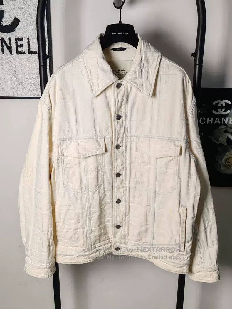 Fendi Distressed Full Print Denim Jacket