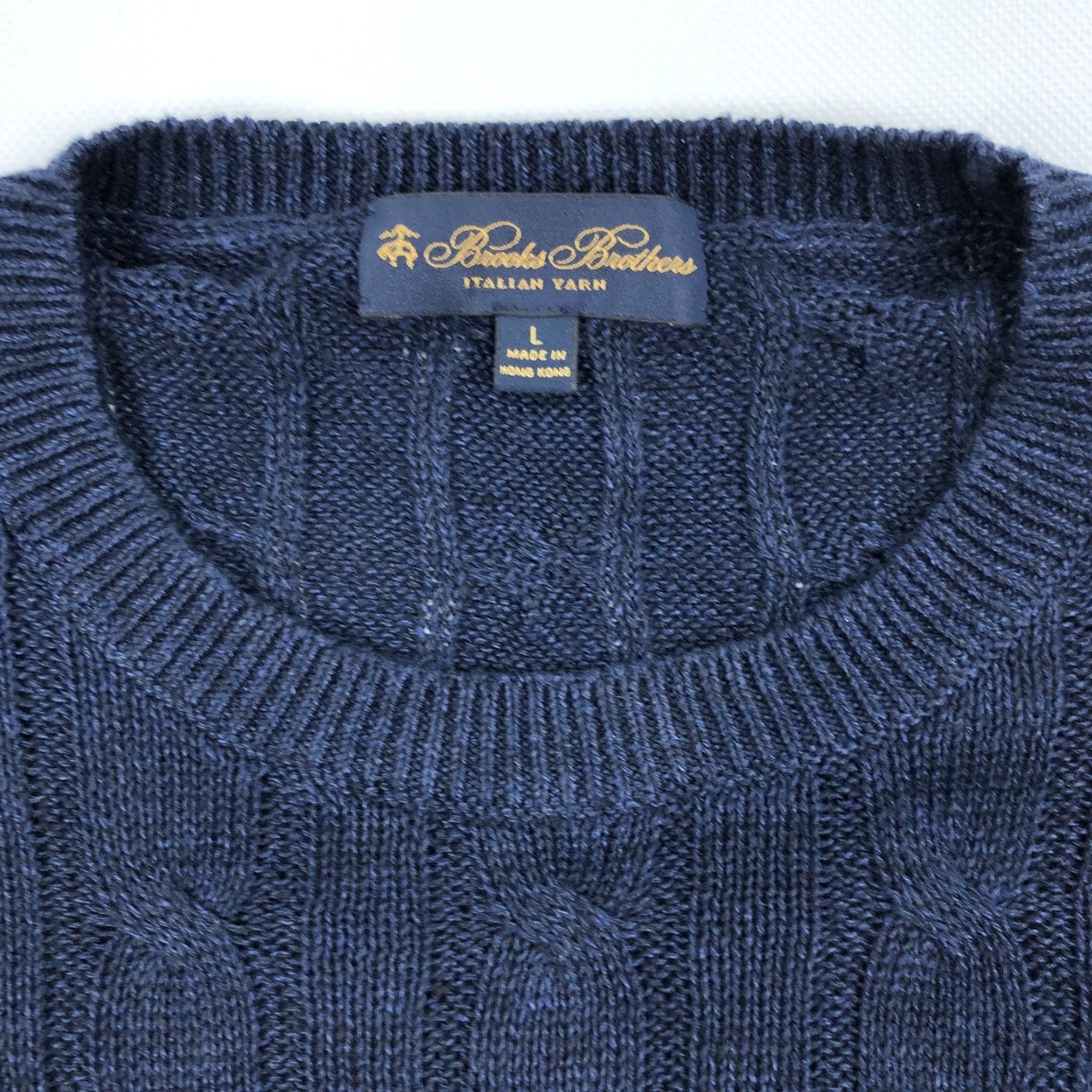 Brooks Brothers Brooks Brothers Men's L Navy Blue Cable Knit Crew Neck Pullover Sweater Italian Yarn Ribbed Trim Size US L / EU 52-54 / 3 - 4 Thumbnail