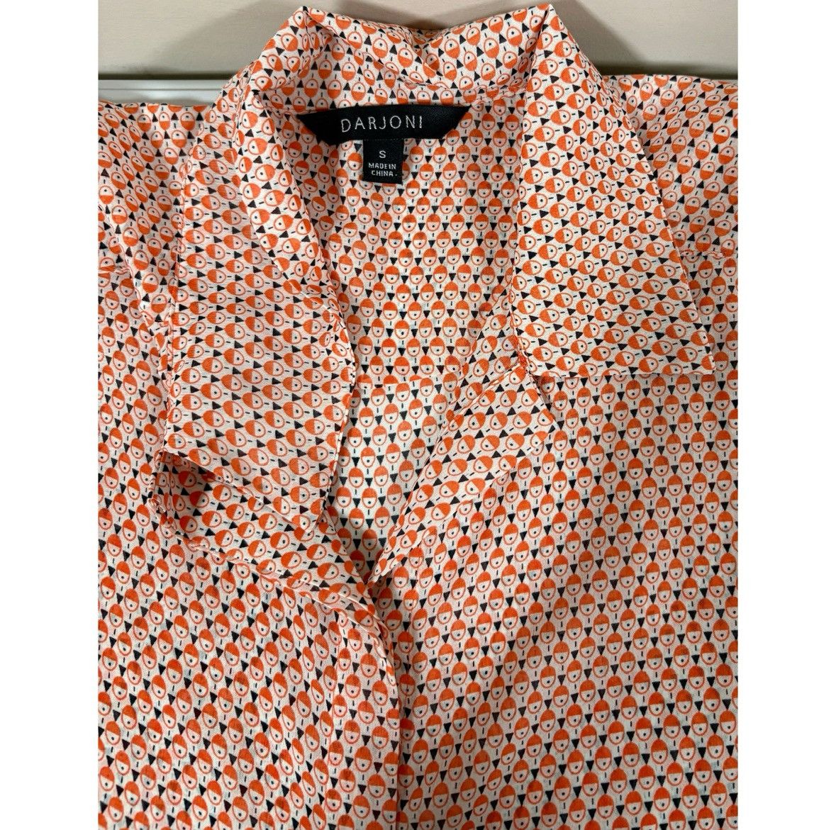 Vintage Orange Geometric Collared Button-Down Shirt Blouse Size S 🧡✨ Size S / US 4 / IT 40 - 4 Thumbnail