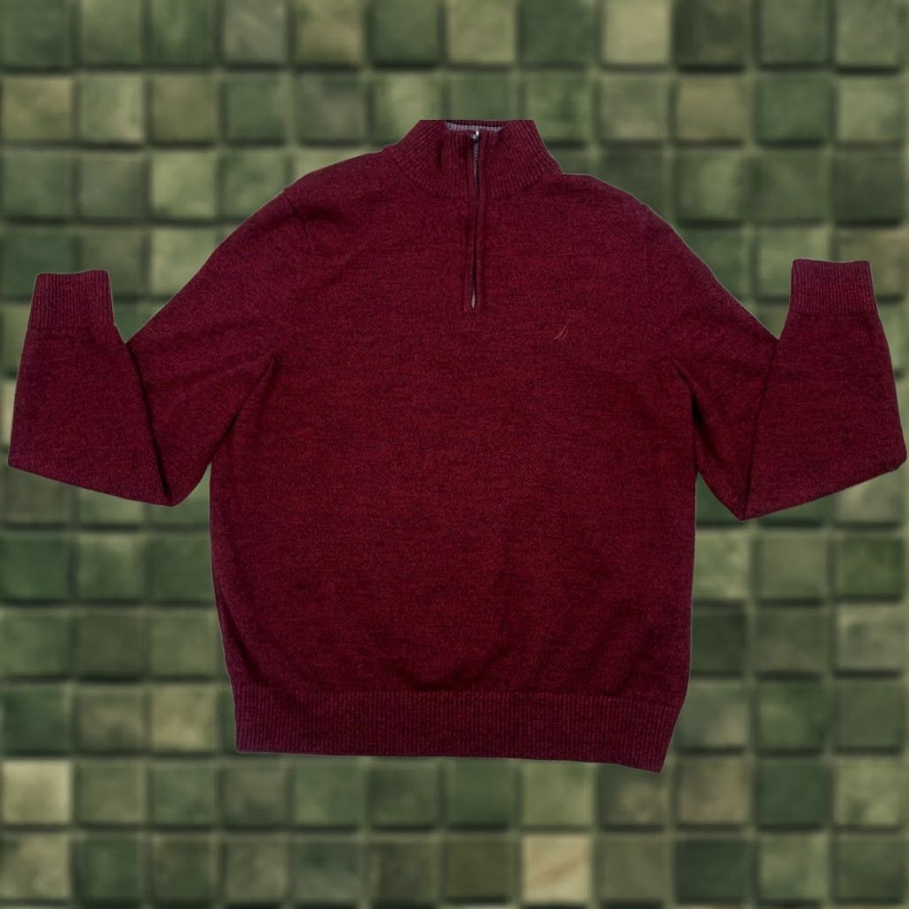 Nautica VINTAGE NAUTICA Knit Quart Zip Academic Aesthetic Preppy Men’s Sweater M Burgundy Embroidered Zipper Logo Mock Neck Long Sleeve Cotton Knit Size US M / EU 48-50 / 2 - 1 Thumbnail
