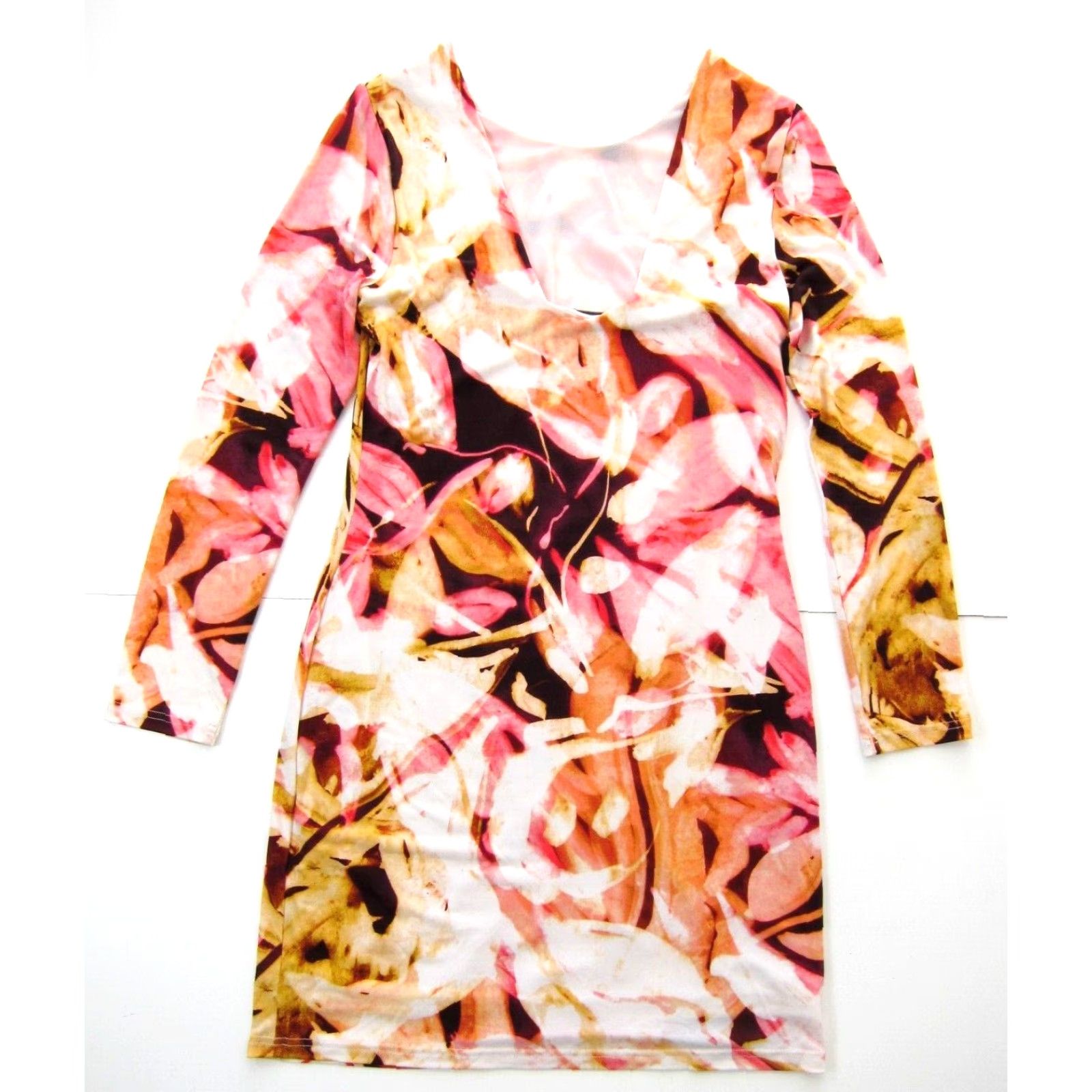 Pinko Jennifer Lopez Pink Floral Stretch Long Sleeve Low Back Sheath Dress L Size L / US 10 / IT 46 - 2 Thumbnail