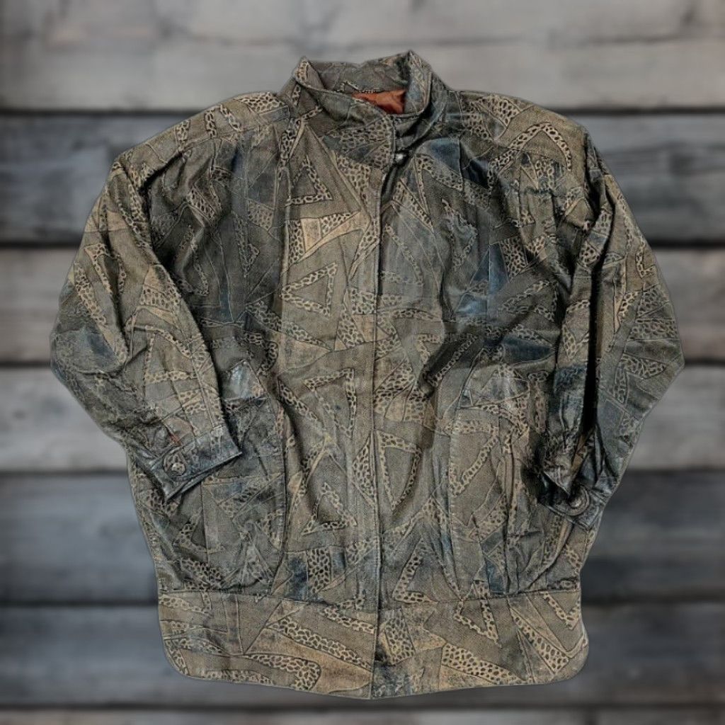 Vintage VINTAGE PELLE Brown Geometric Leopard Print Leather Jacket Women's Medium 90s Hipster Size M / US 6-8 / IT 42-44 - 1 Thumbnail