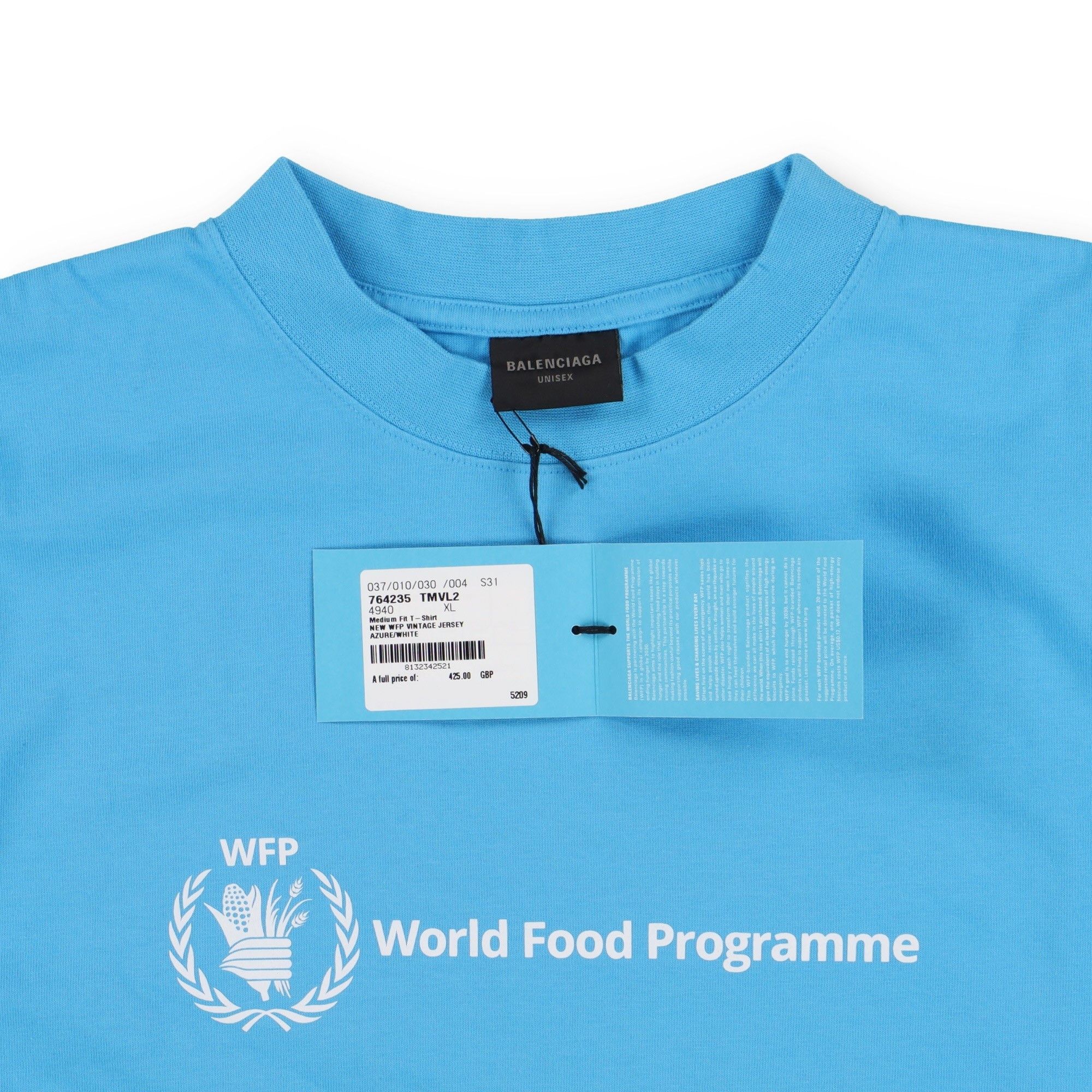 Balenciaga Azure Blue WFP Logo Oversized T-Shirt Size US XL / EU 56 / 4 - 5 Thumbnail