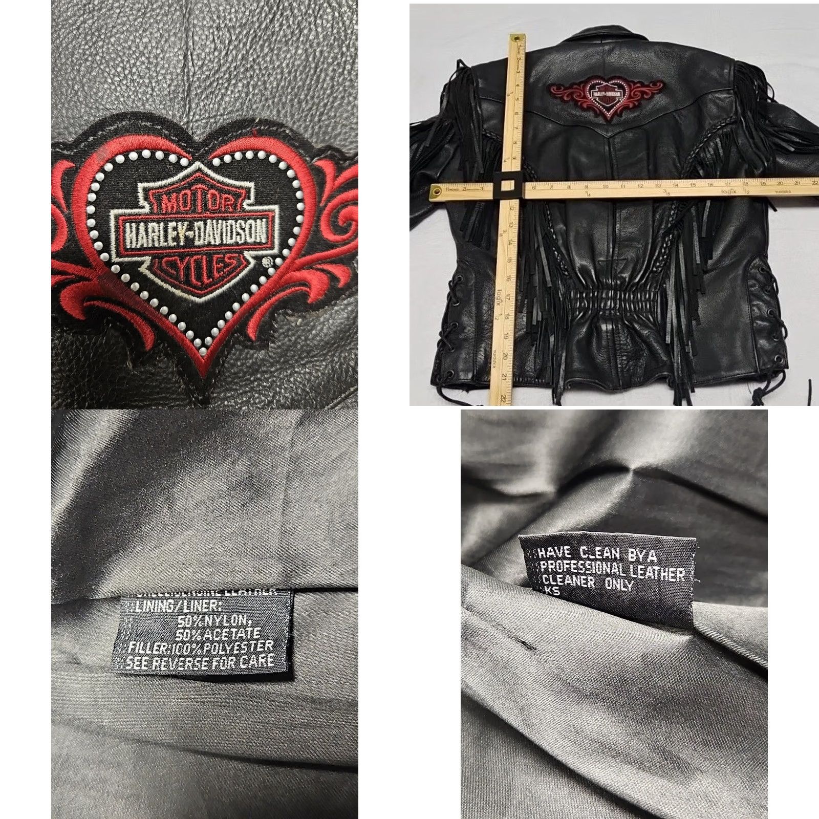 Harley Davidson Y2K Harley Davidson Women’s Leather Jacket Small Western Biker Fringe Black Zip Size S / US 4 / IT 40 - 8 Thumbnail