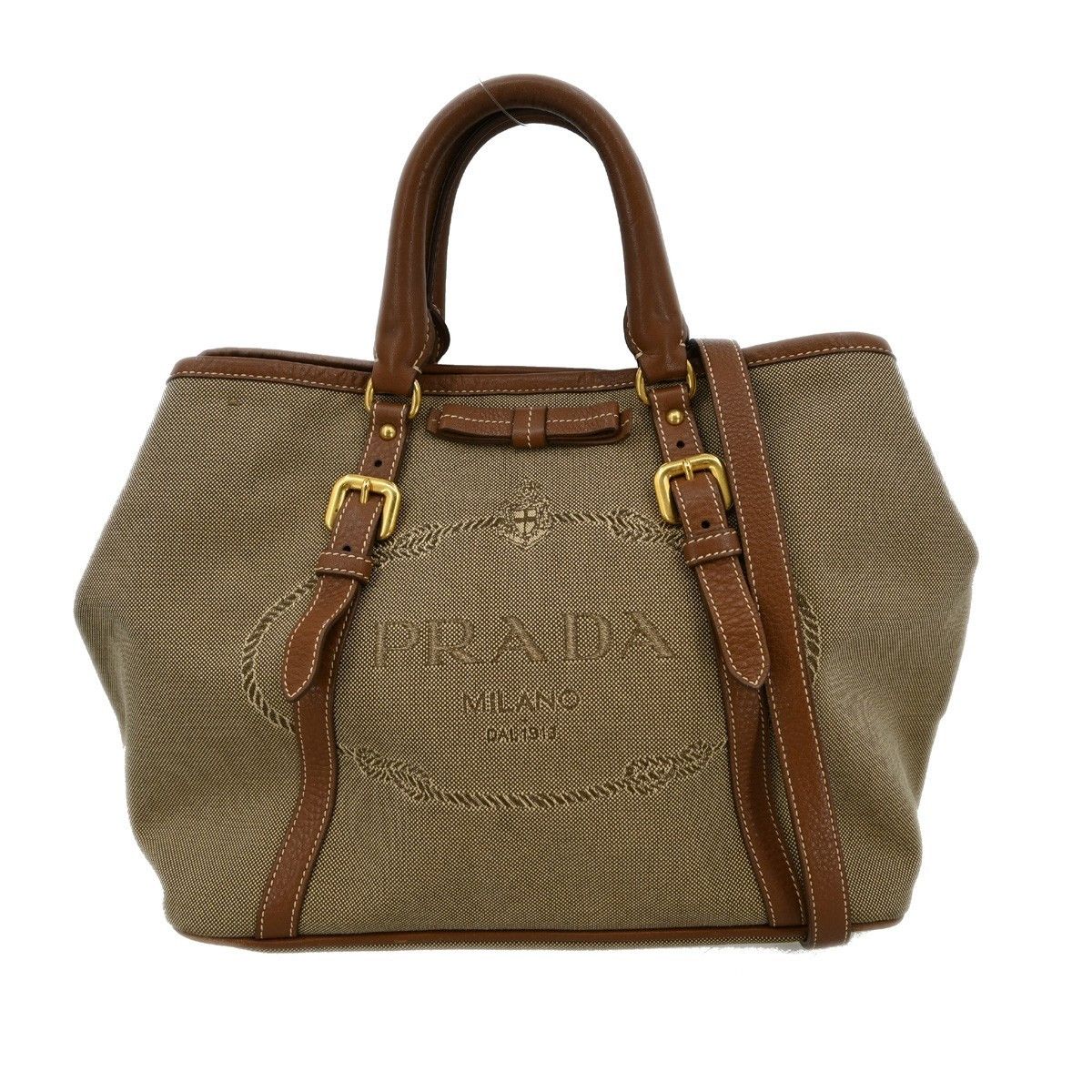 Prada Prada Logo Convertible Tote Canvas with Leather Size ONE SIZE - 1 Thumbnail