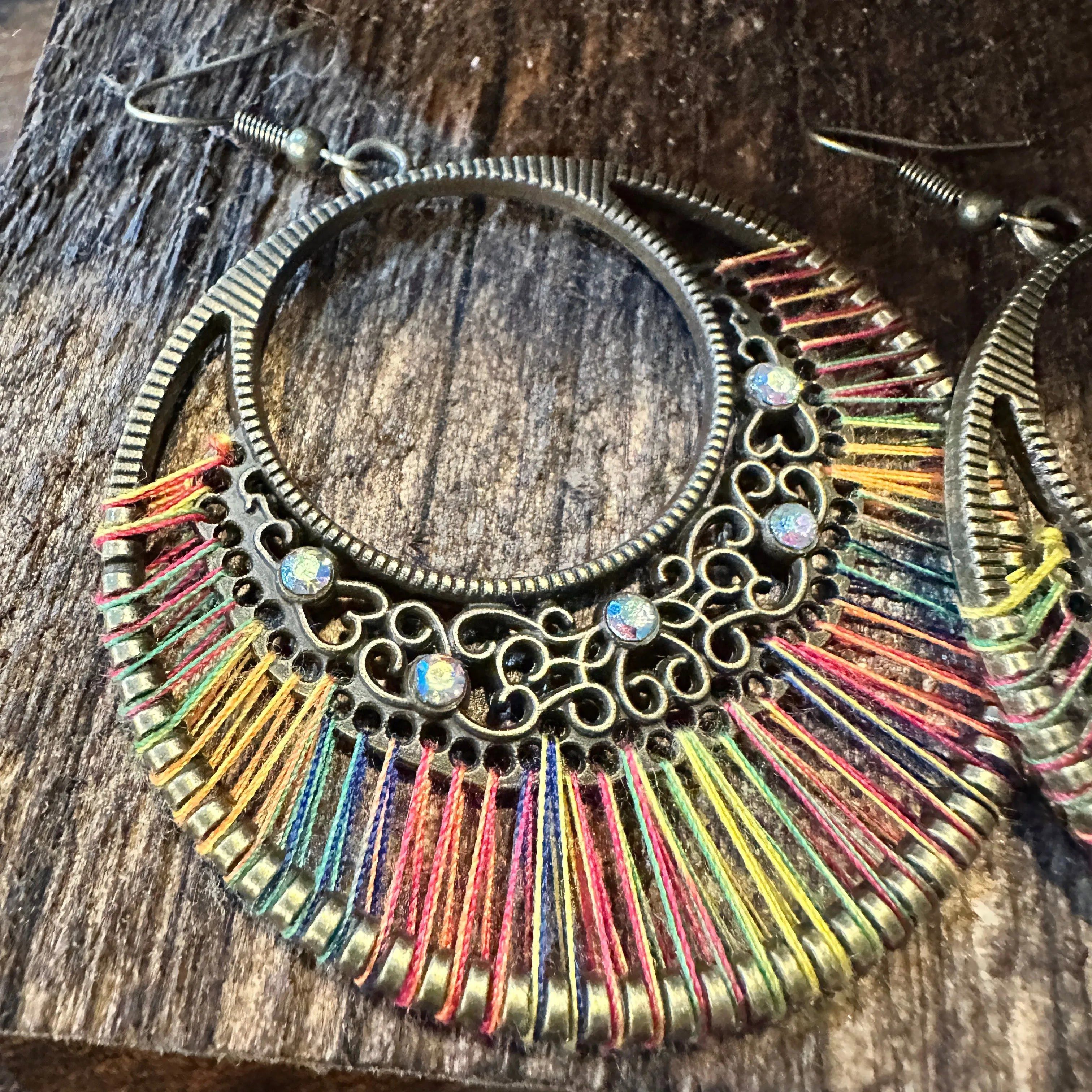 Other Boho Hippie Cowgirl Threaded Loop Wire Drop Earrings, Multic Size ONE SIZE - 5 Thumbnail