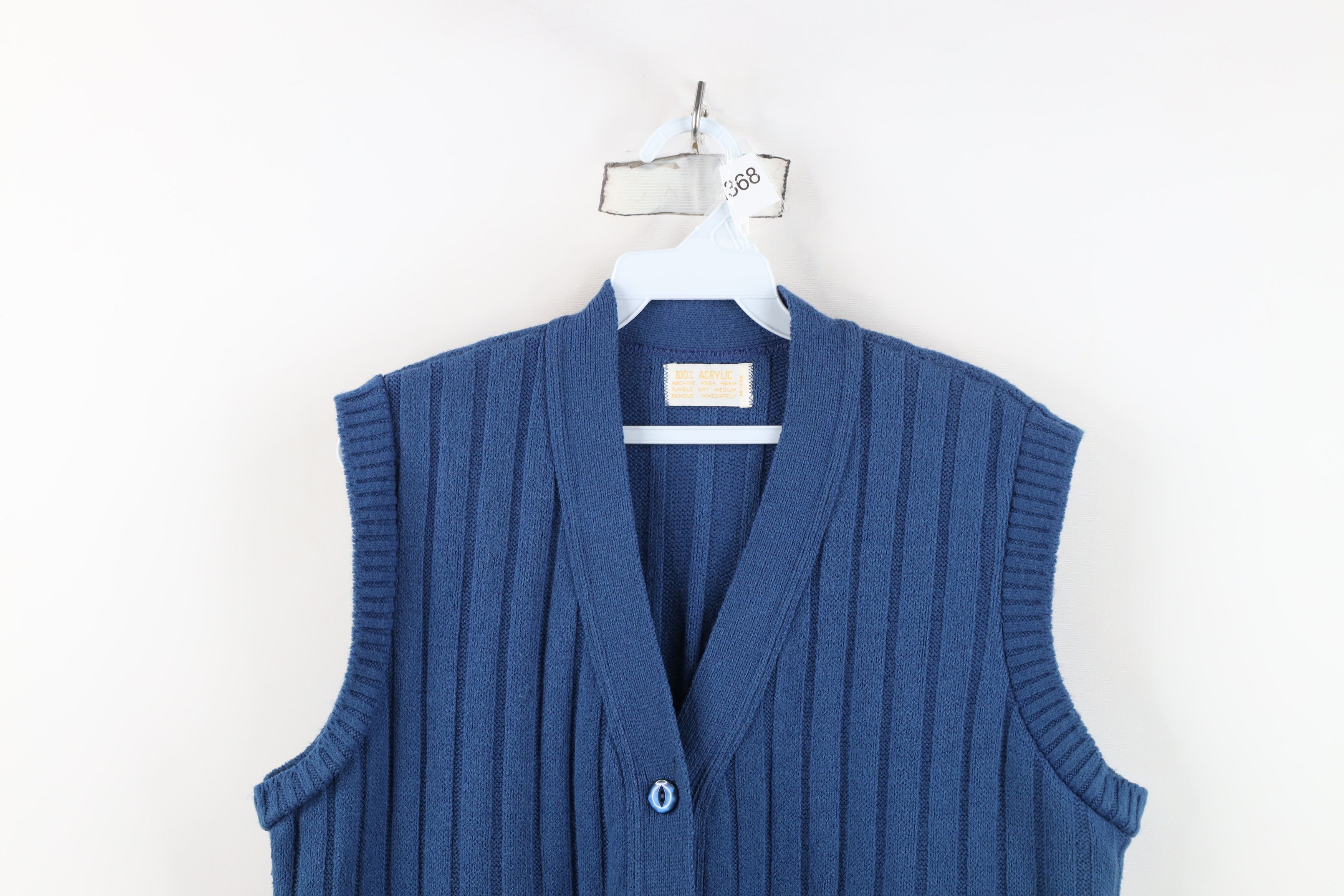 Vintage Vintage 50s Streetwear Ribbed Knit Sweater Vest Blue USA Size XL / US 12-14 / IT 48-50 - 2 Thumbnail