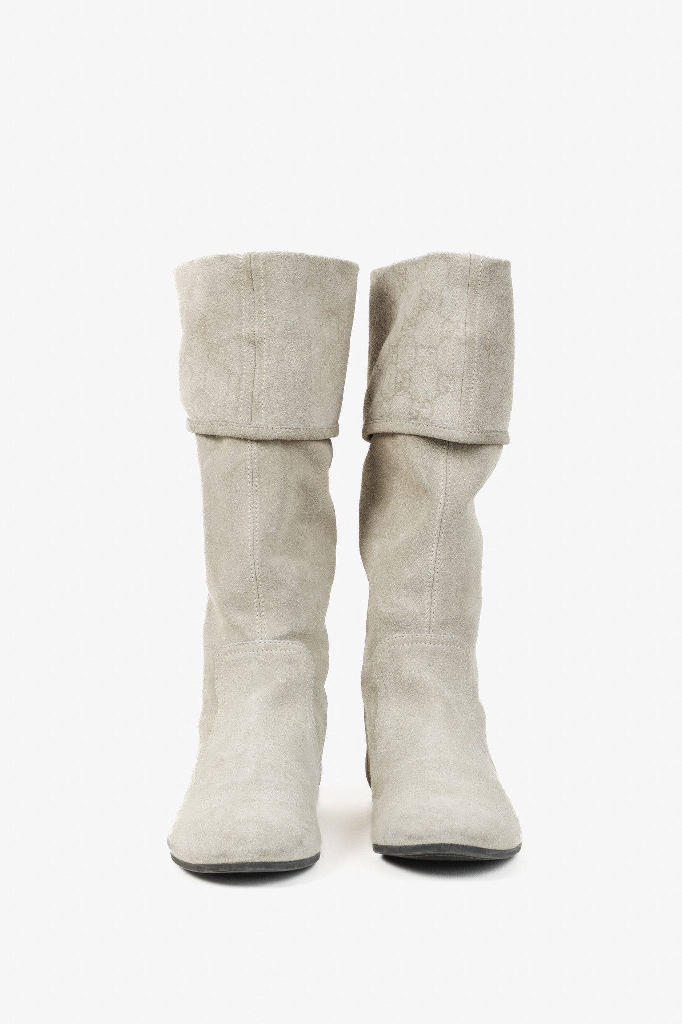 Gucci Gucci GG Grey Beige Suede Calf Height Flat Boots Size US 6.5 / IT 36.5 - 2 Thumbnail