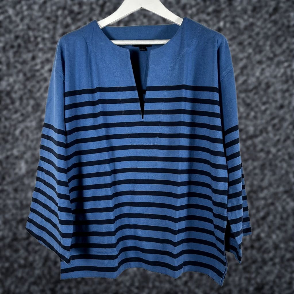 J.Crew NWT J.Crew Women Striped V-Neck Long Sleeve Tunic Top Medium Blue T-Shirt NWT BA38 Size M / US 6-8 / IT 42-44 - 1 Thumbnail