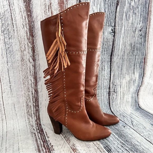 Vintage Vintage Nicole Genuine Leather Fringe Tall Heeled Boots Size US 8 / IT 38 - 2 Thumbnail