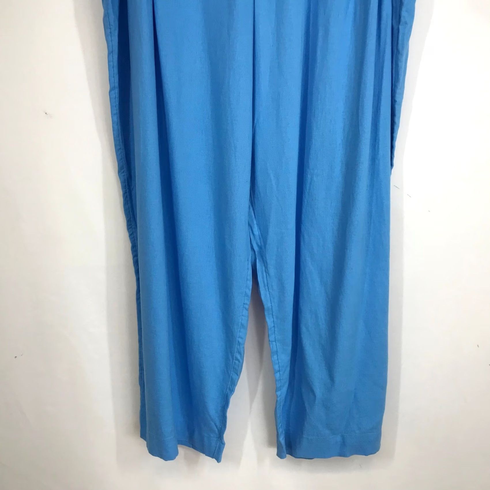 Vintage A New Day Blue Linen Blend Wide Leg Pants Womens 22 Size 22 Paperbag Pleated Elastic Waist Pockets Casual Summer Size 40" / US 18 - 3 Thumbnail