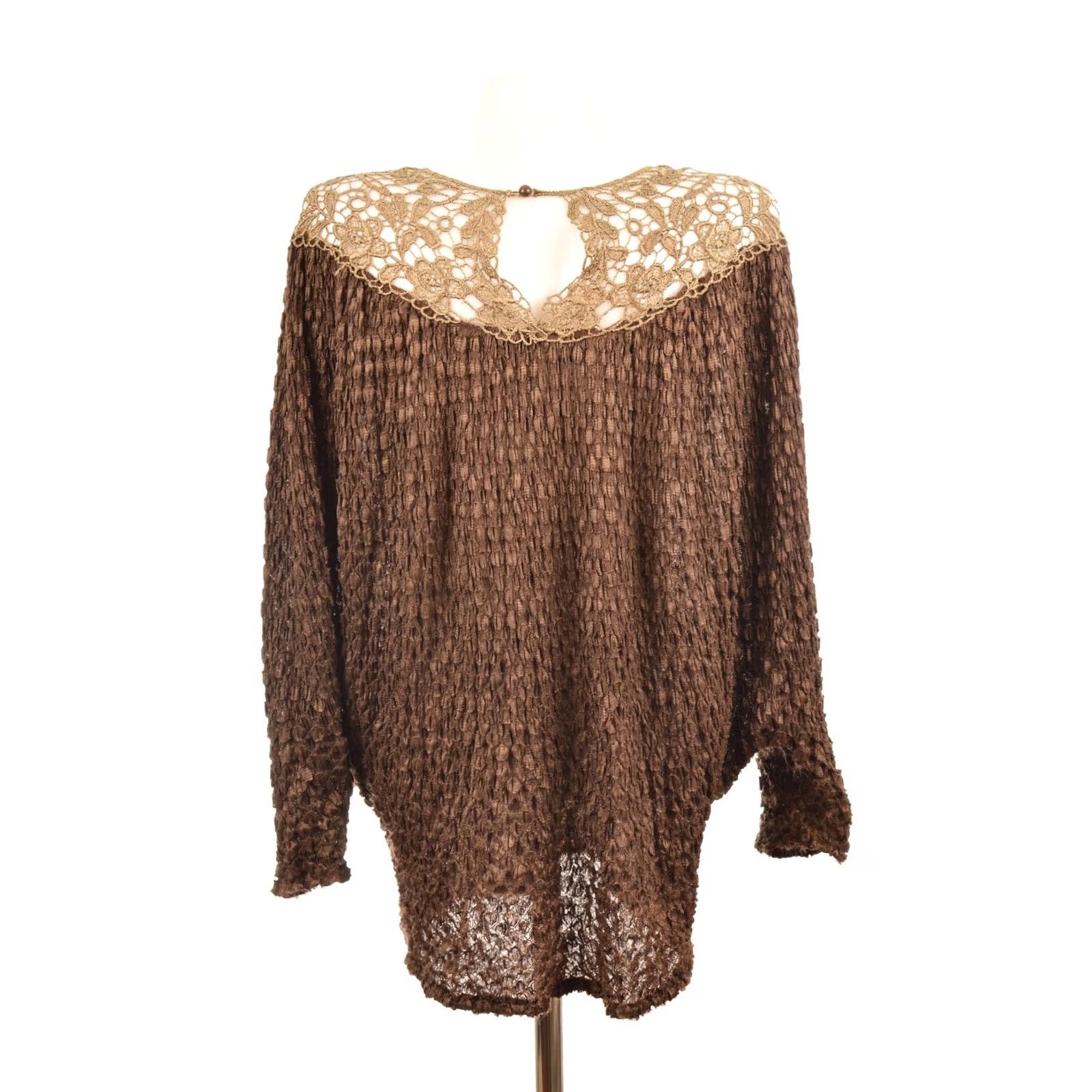 Vintage VINTAGE G. Barhel Paris Blouse Shirt Womens Brown 2 Polyamide Top Crochet Collar Made in France Size XS / US 0-2 / IT 36-38 - 4 Thumbnail