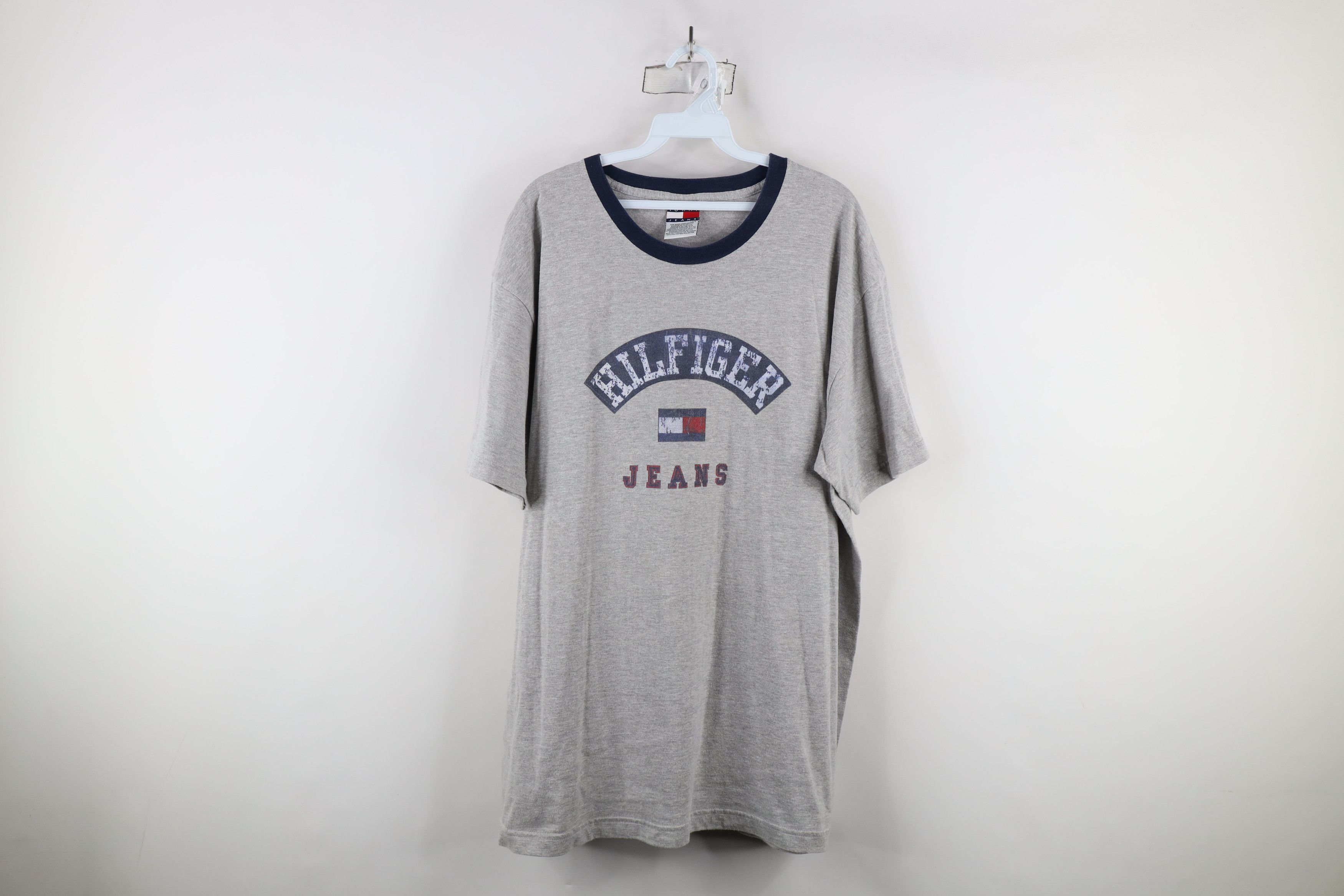 Tommy Hilfiger × Vintage Vintage 90s Tommy Hilfiger Spell Out Baggy Fit T-Shirt Gray Size US L / EU 52-54 / 3 - 1 Thumbnail