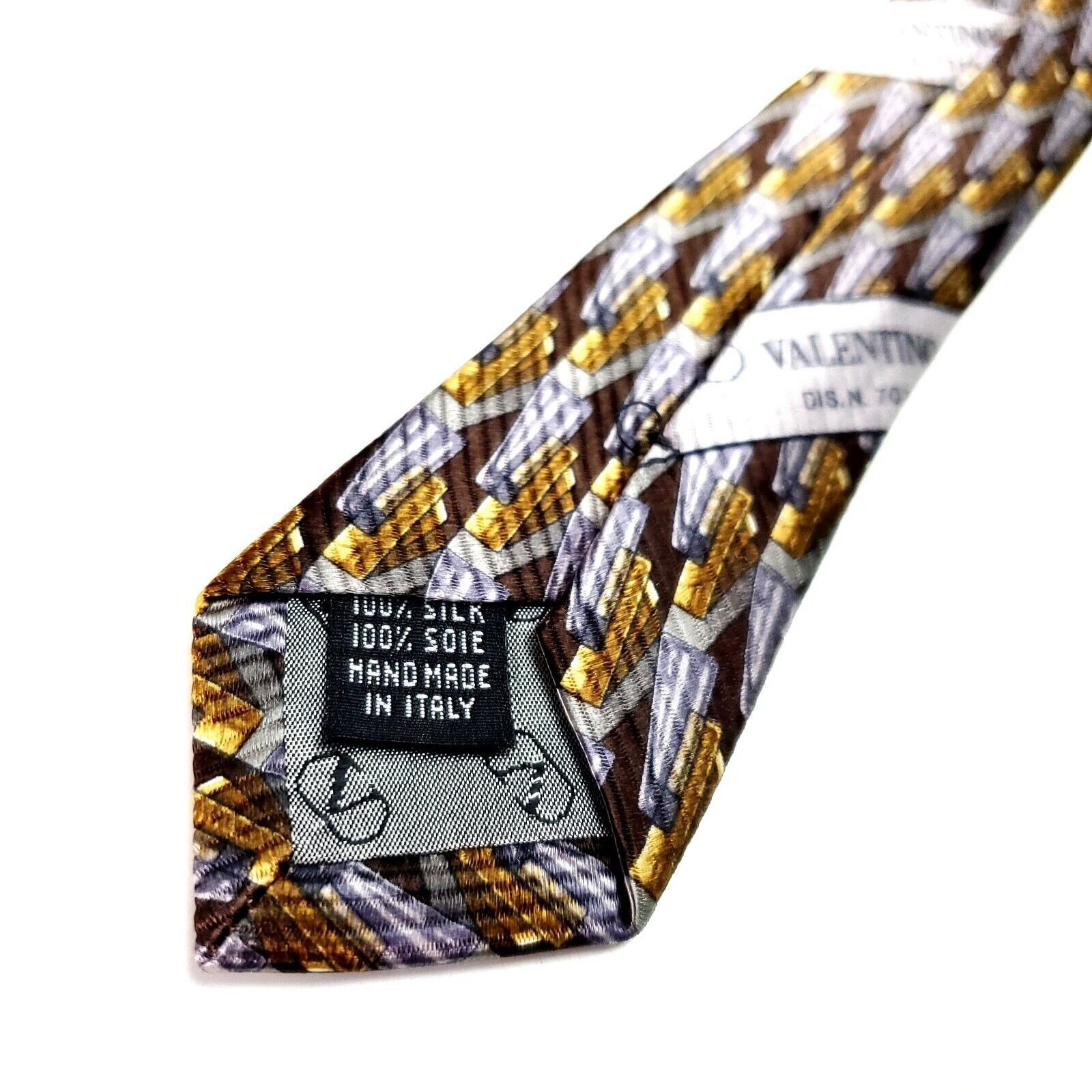 Valentino Valentino Grey & Gold Silk Tie Woven Short Wide Motif Satin Size ONE SIZE - 7 Thumbnail