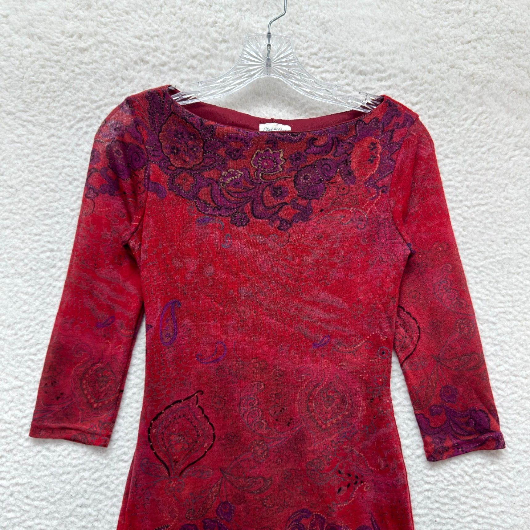 Vintage VINTAGE 90s Y2K Charlotte Russe Dress Mini Dress Red Paisley Goth Fairy Grunge S Womens Looks: Goth Size S / US 4 / IT 40 - 3 Thumbnail